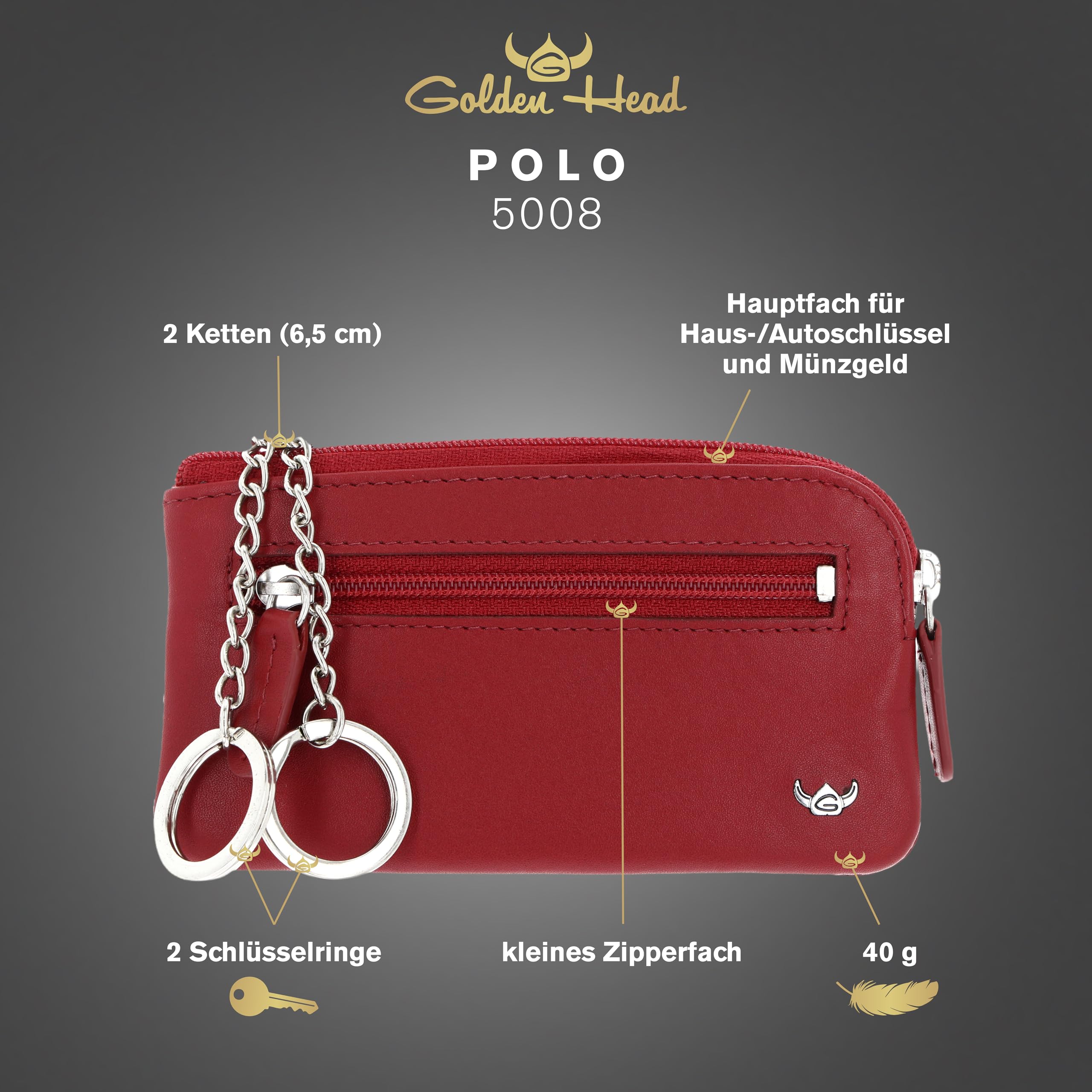 Golden Head Polo RV-Schlüsseletui 5008 Rot Rindleder