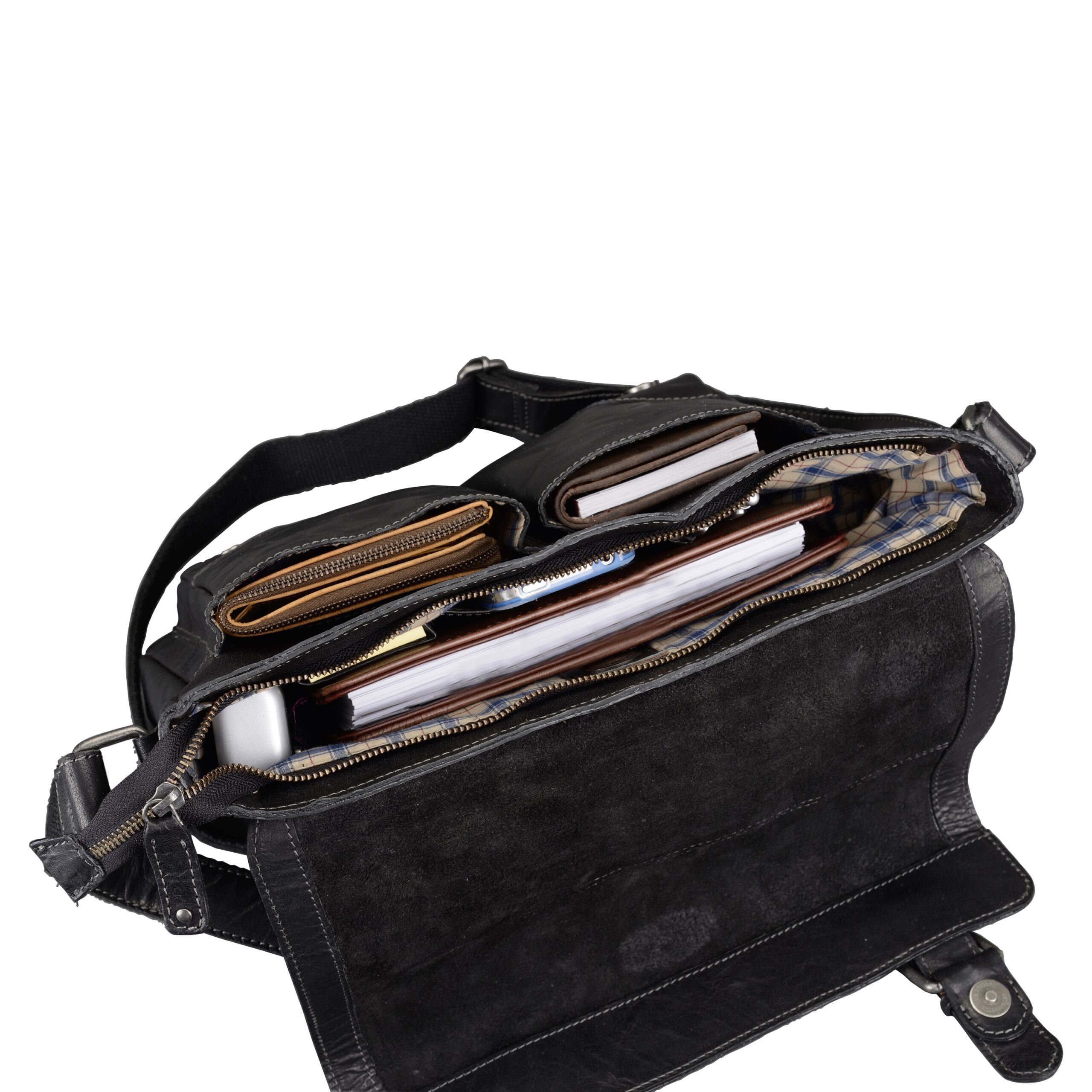 Alumaxx Baggie Bag L Umhängetasche Leder schwarz mit Laptopfach