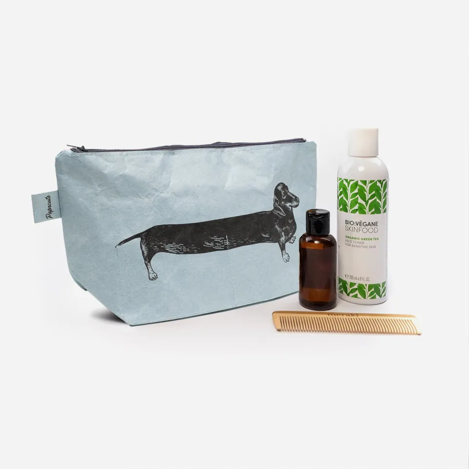 Paprcuts Sausage Dog Kulturbeutel Blau Tyvek vegan Dackel