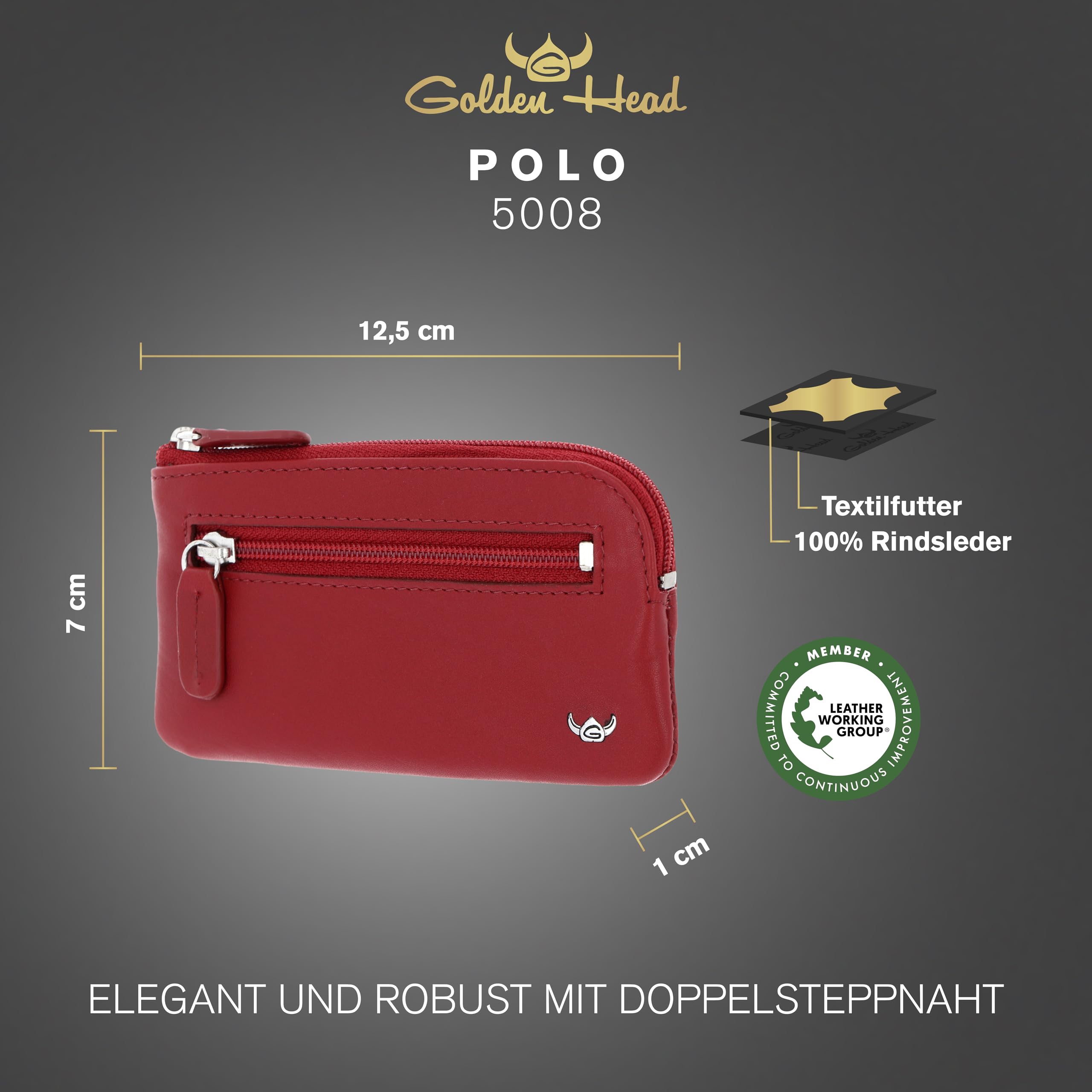 Golden Head Polo RV-Schlüsseletui 5008 Rot Rindleder