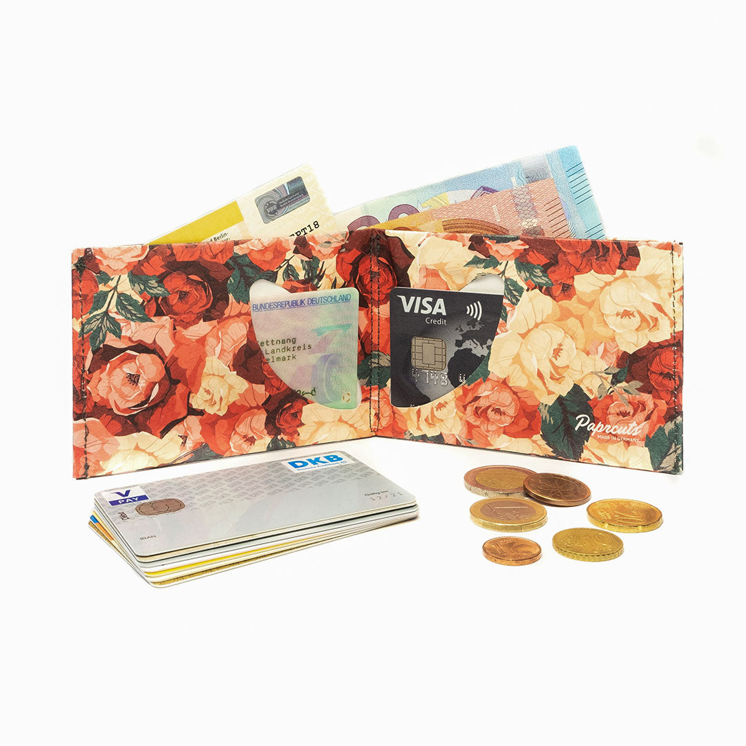 Paprcuts RFID Wallet Flowers Portemonnaie Schwarz Rot Blumen RFID