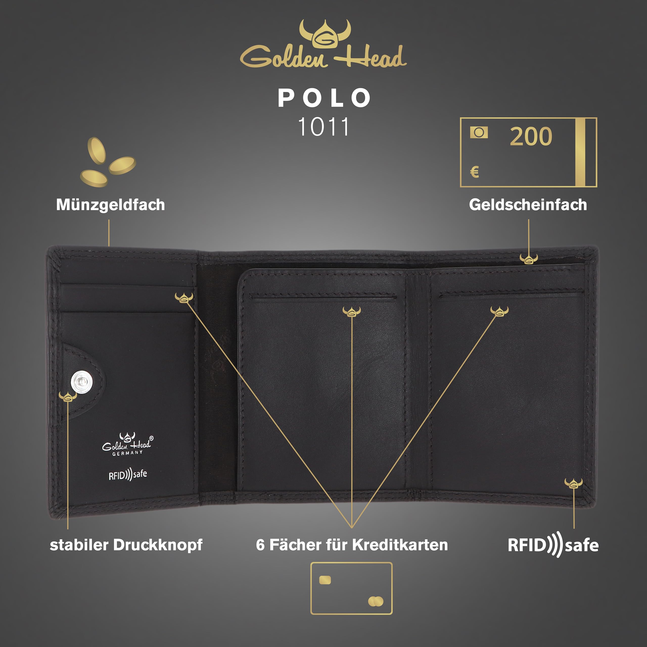Golden Head Polo Minischeintasche 1011 Geldbörse Braun RFID