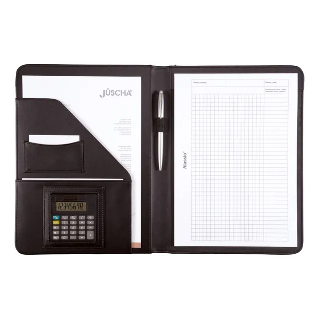 Alassio Mares Schreibmappe A4 Schwarz Taschenrechner Block