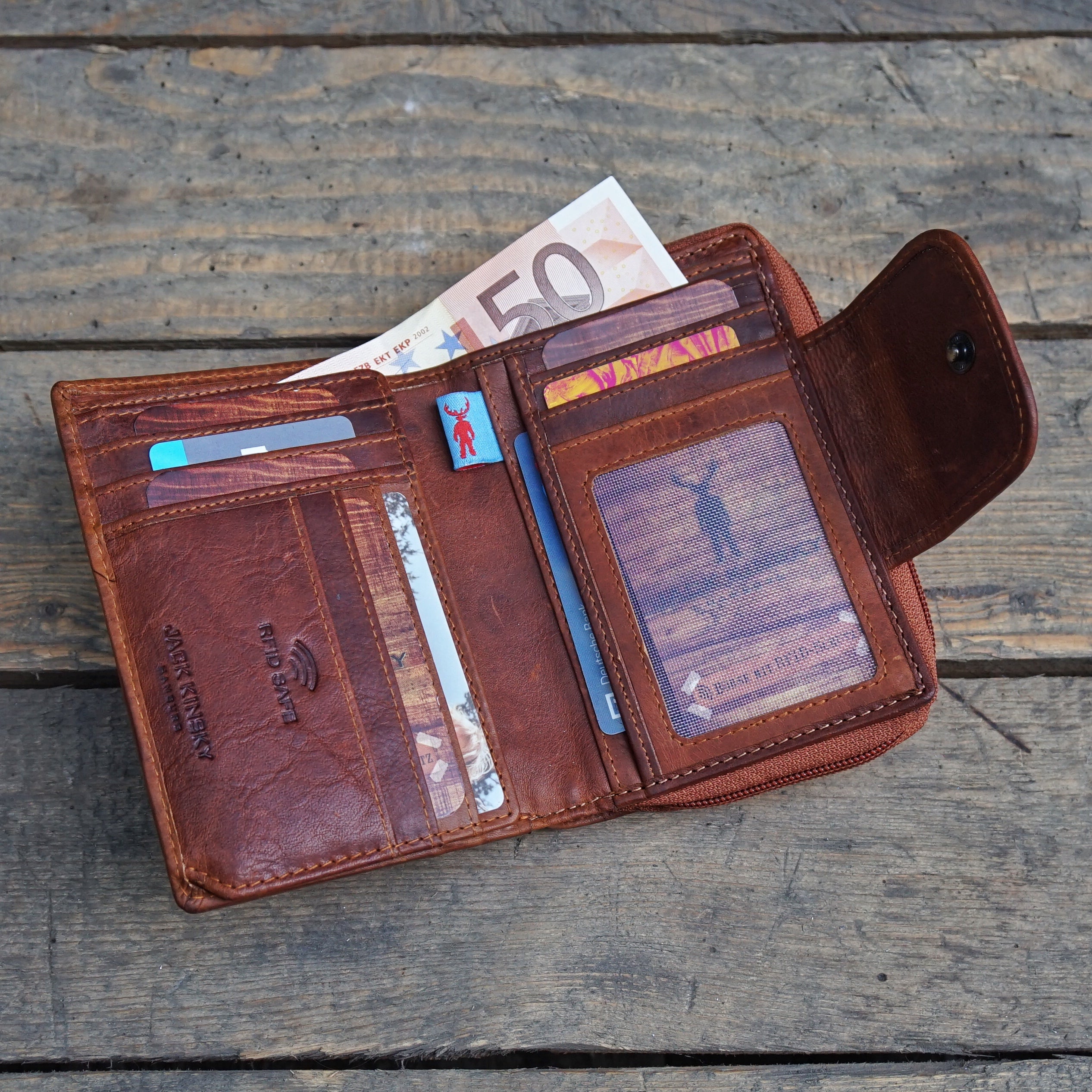 Jack Kinsky Monterey 511 Damenbörse Cognac mit RFID