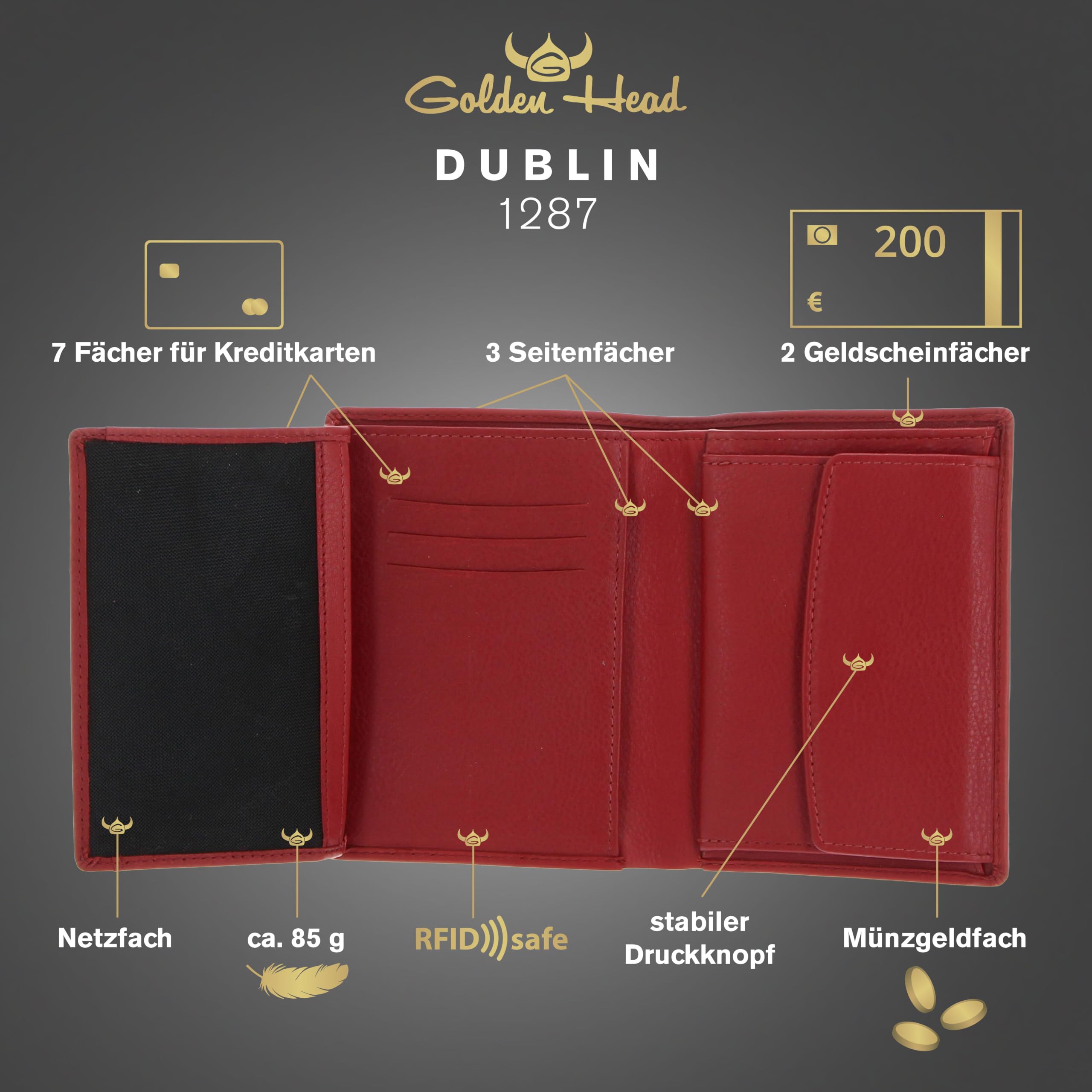 Golden Head Polo 1287 Geldbörse Rot RFID Rindsleder