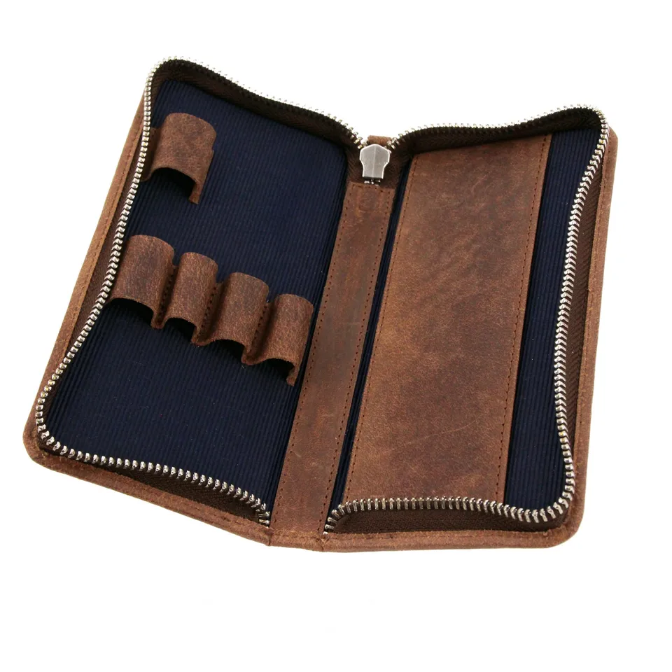 Alumaxx Schreibgeräteetui Hunter Leder braun-blau 3 Stifte