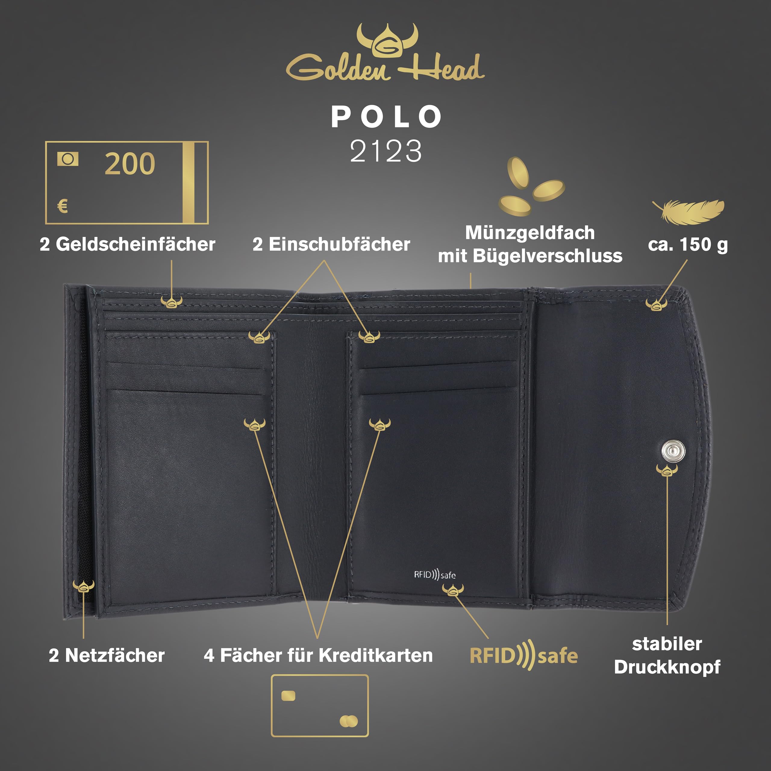 Golden Head Polo Bügelbörse 2123 Geldbörse Marineblau RFID