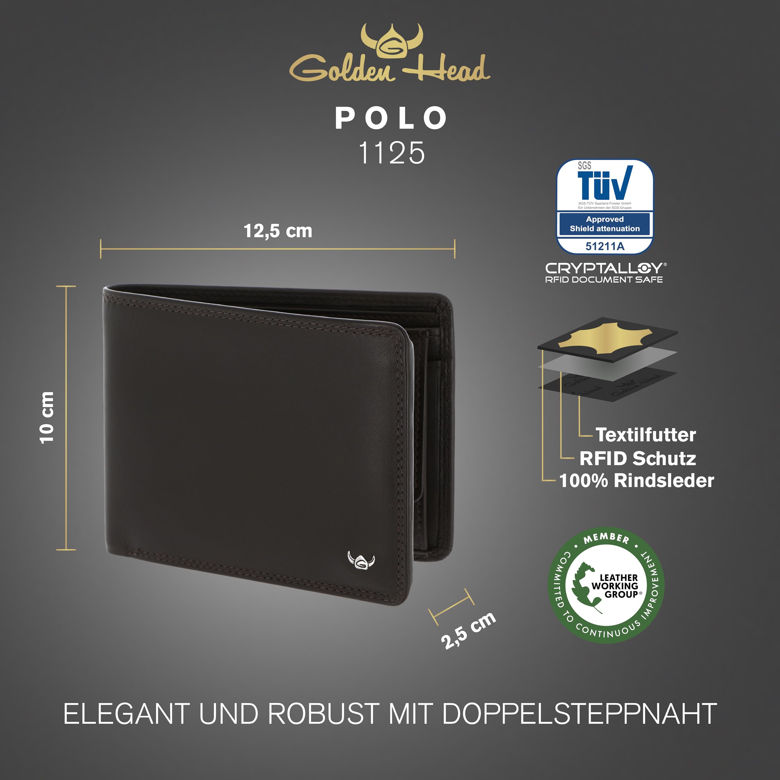 Golden Head Polo Scheintasche 1125 Geldbörse Dunkelbraun RFID