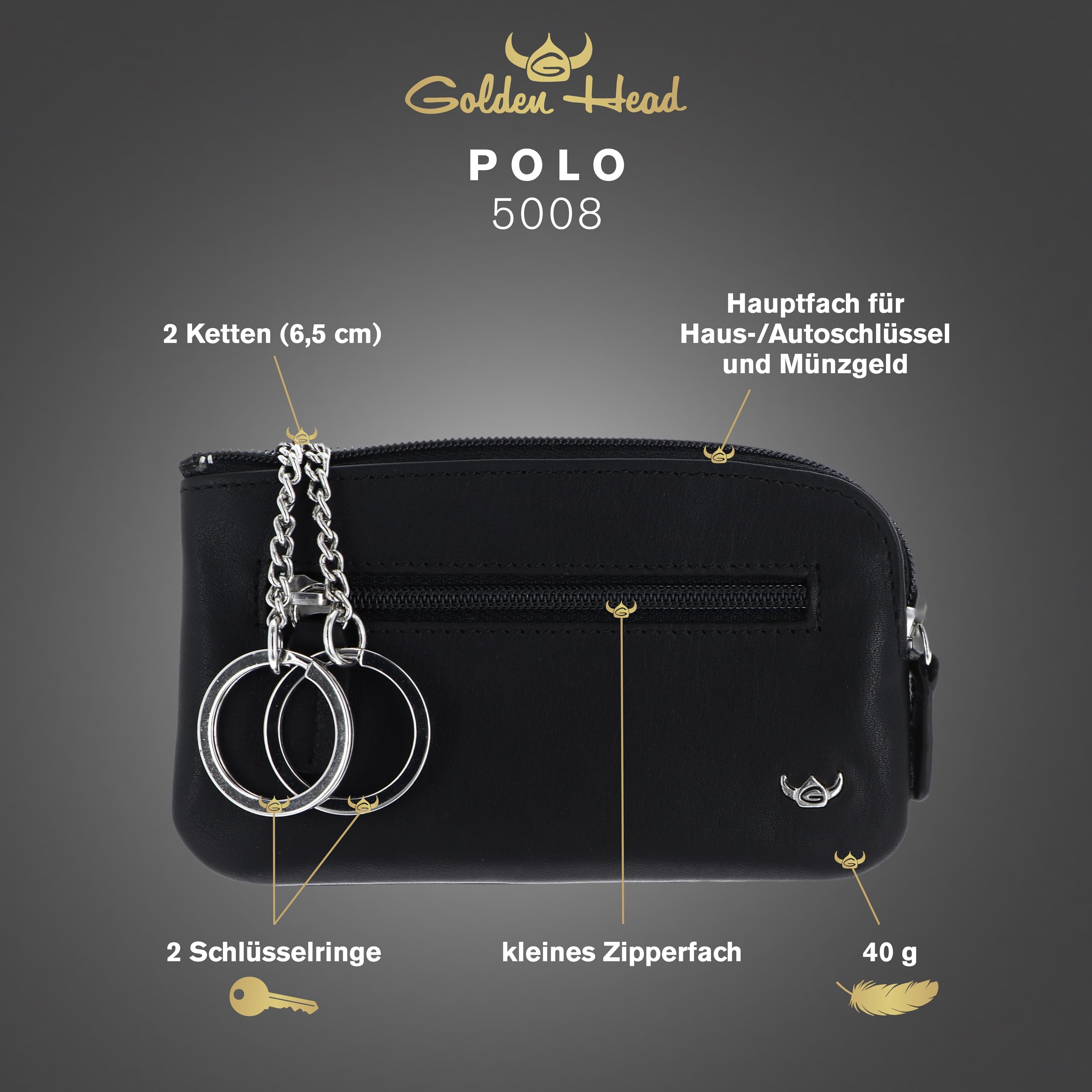 Golden Head Polo 5008 Schlüsselmäppchen Schwarz Leder