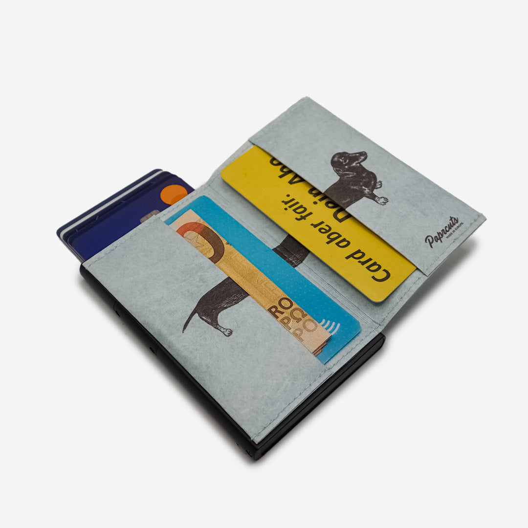Paprcuts RFID Alu Kartenetui Sausage Dog Kartenetui blau vegan
