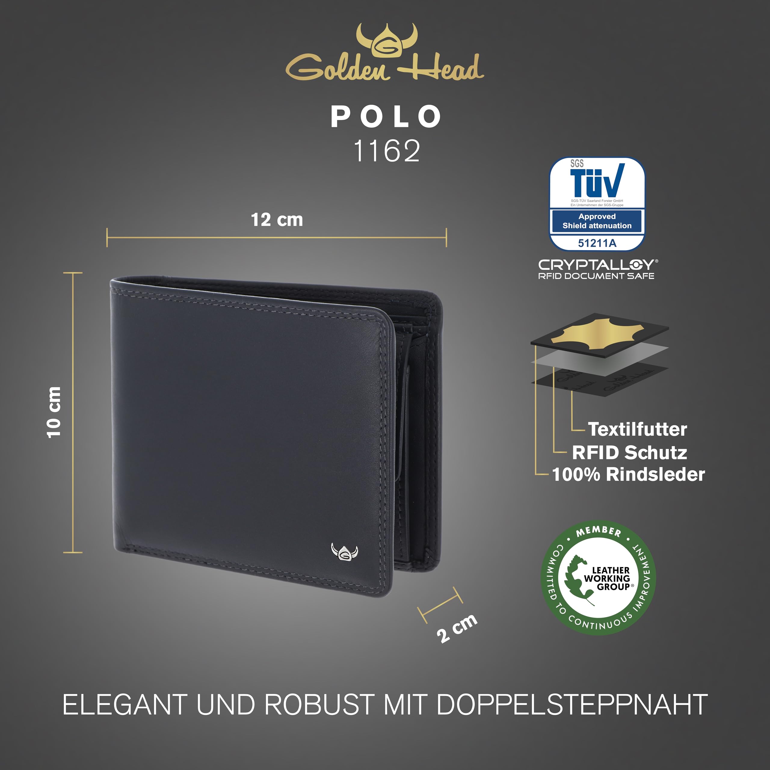 Golden Head Polo 1162 Geldbörse Marineblau Rindsleder RFID