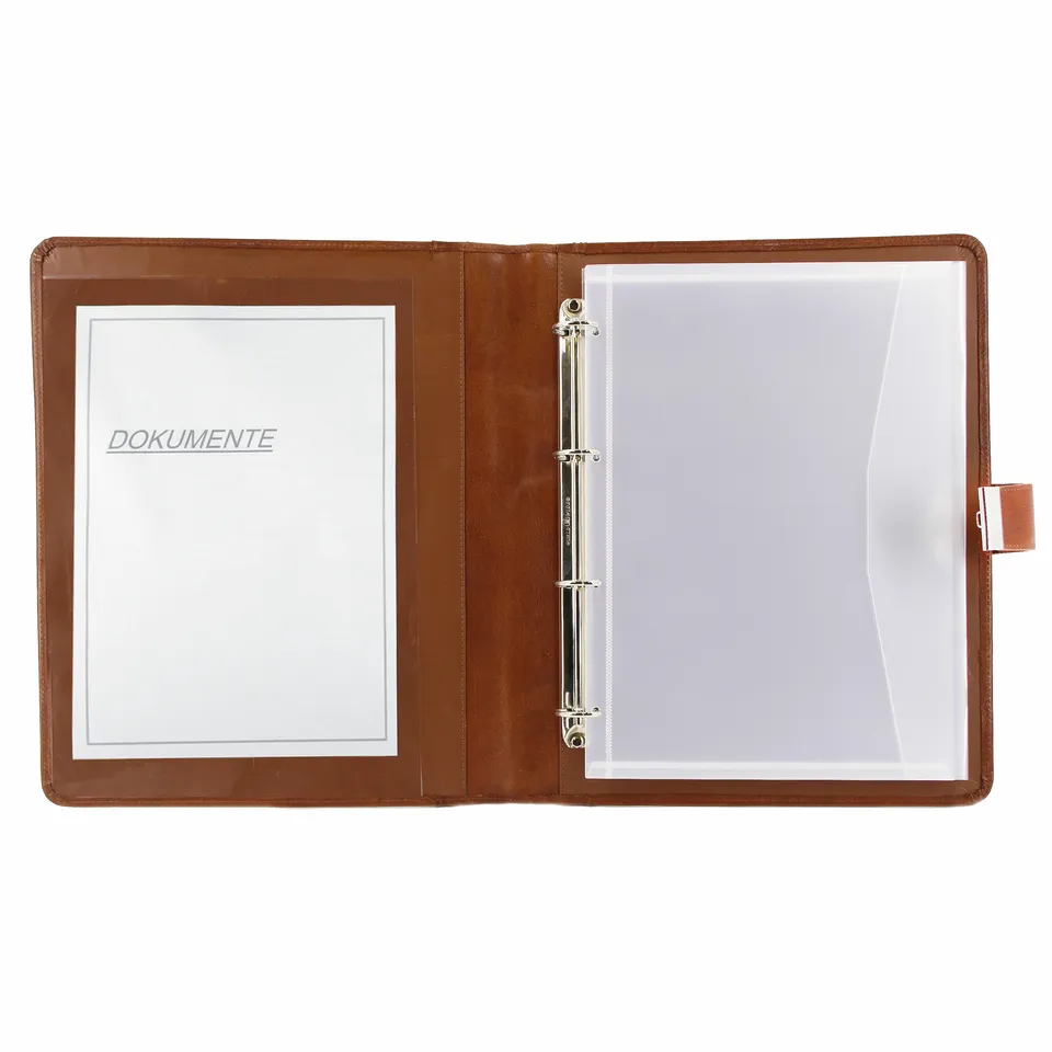 Alumaxx Schreibmappen Dokumentenmappe A4 Schloss cognac Leder