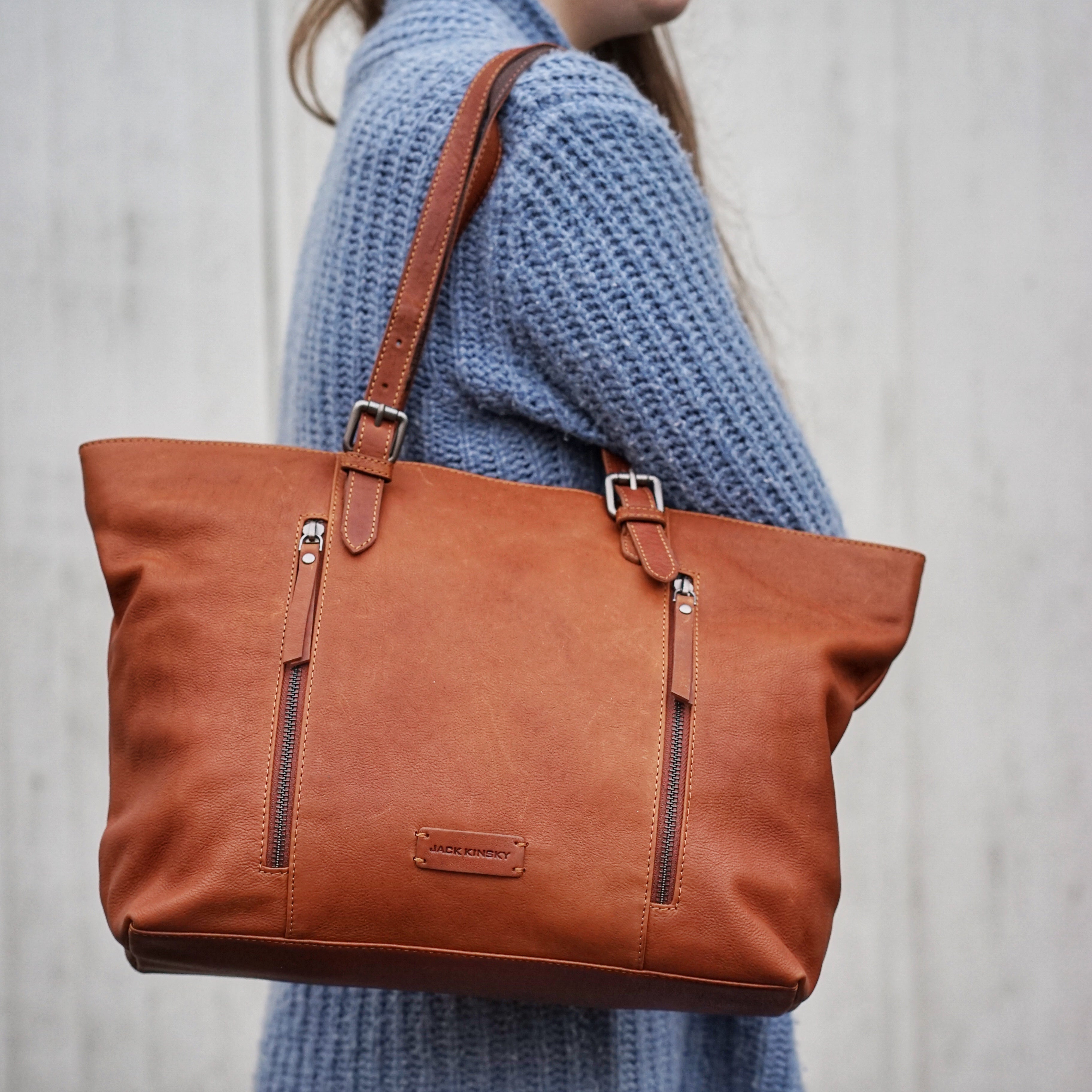 Jack Kinsky Montreal 25N Shoppertasche Cognac Rindleder