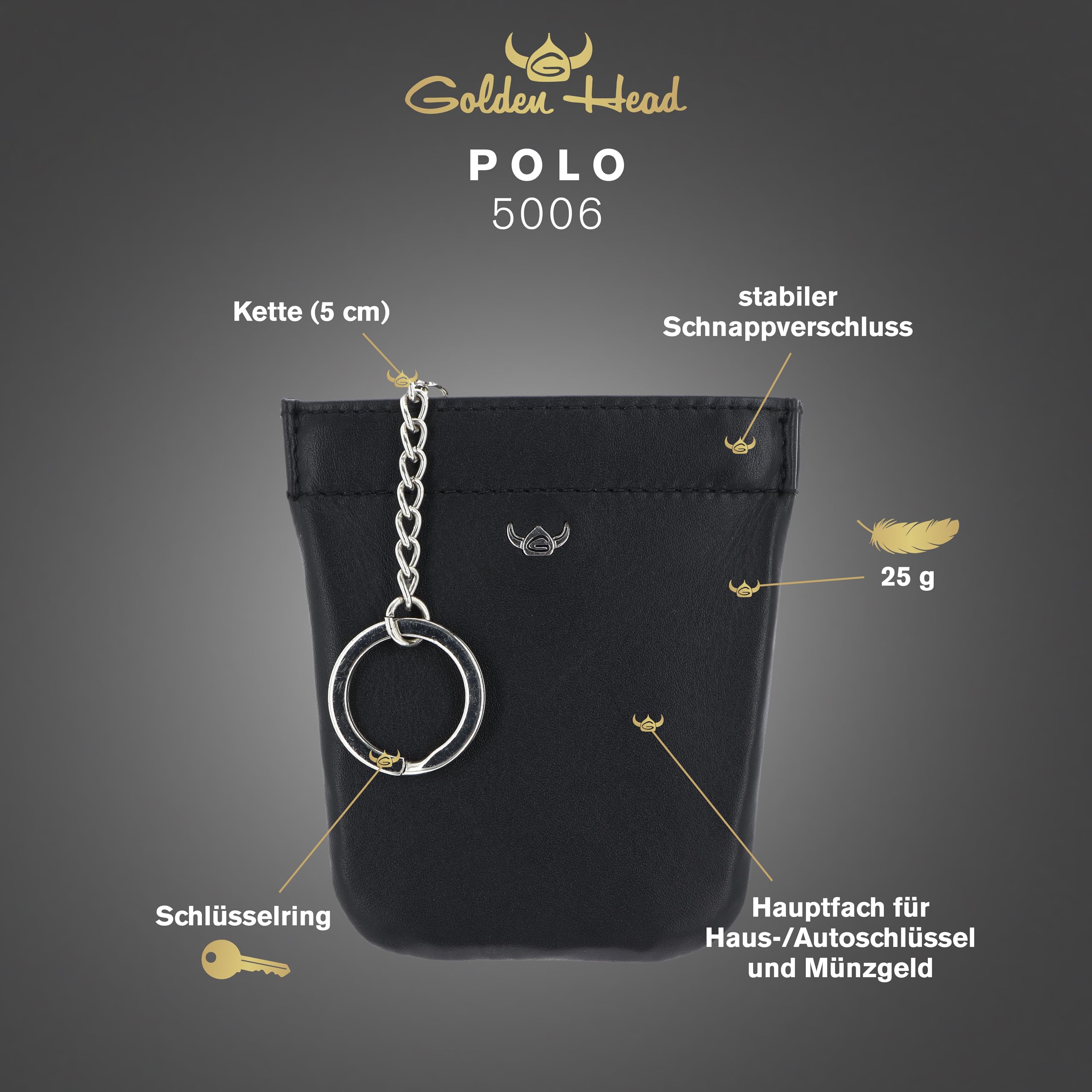Golden Head Polo Key Case Schlüsseletui Schwarz Rindleder