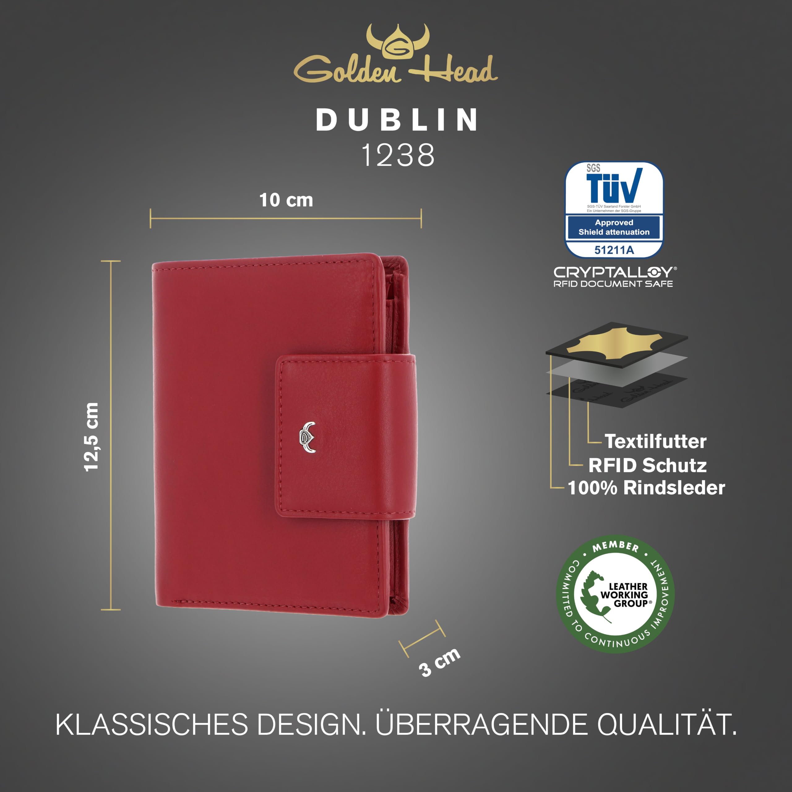 Golden Head Polo Dublin 1238 Geldbörse Rot RFID Rindsleder