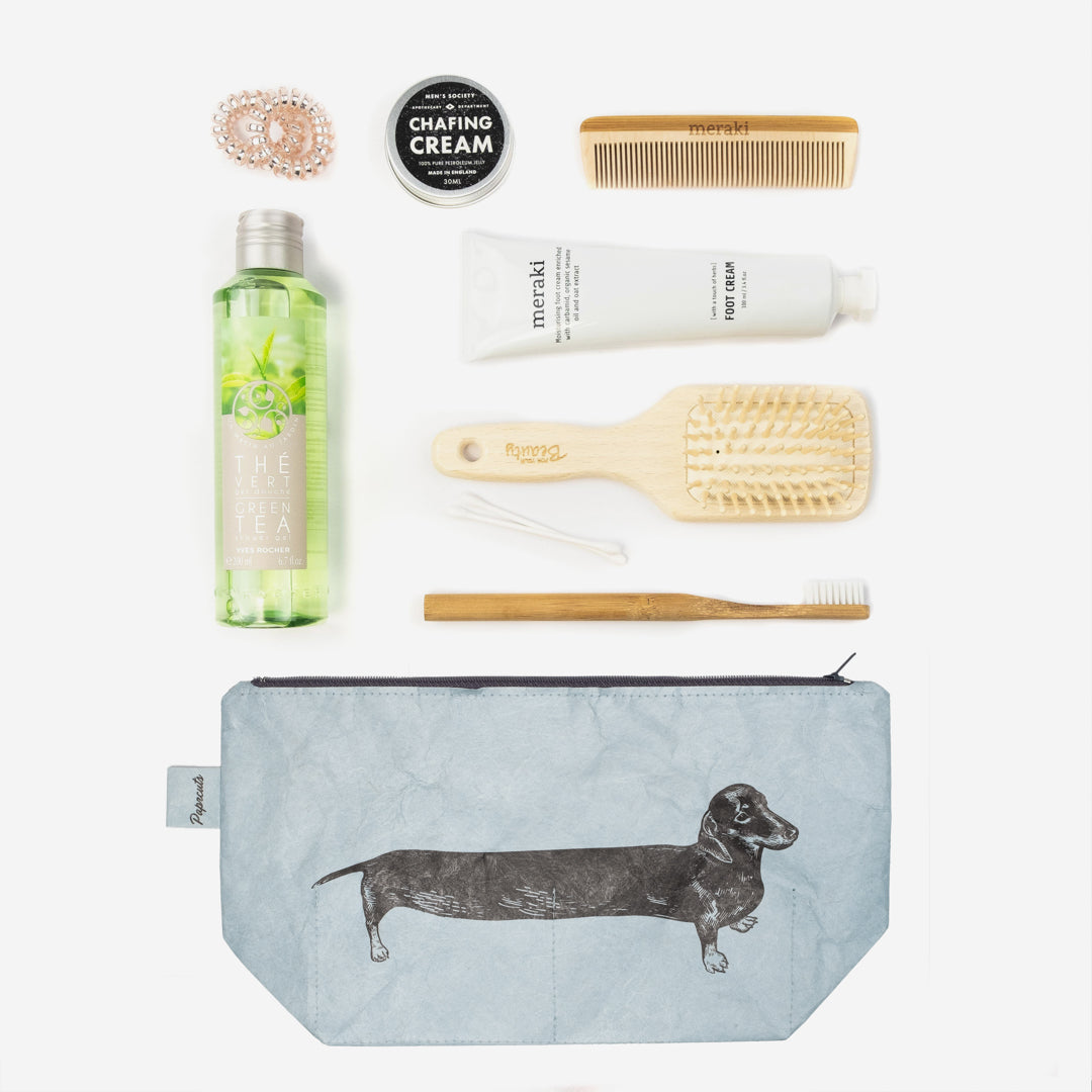 Paprcuts Sausage Dog Kulturbeutel Blau Tyvek vegan Dackel