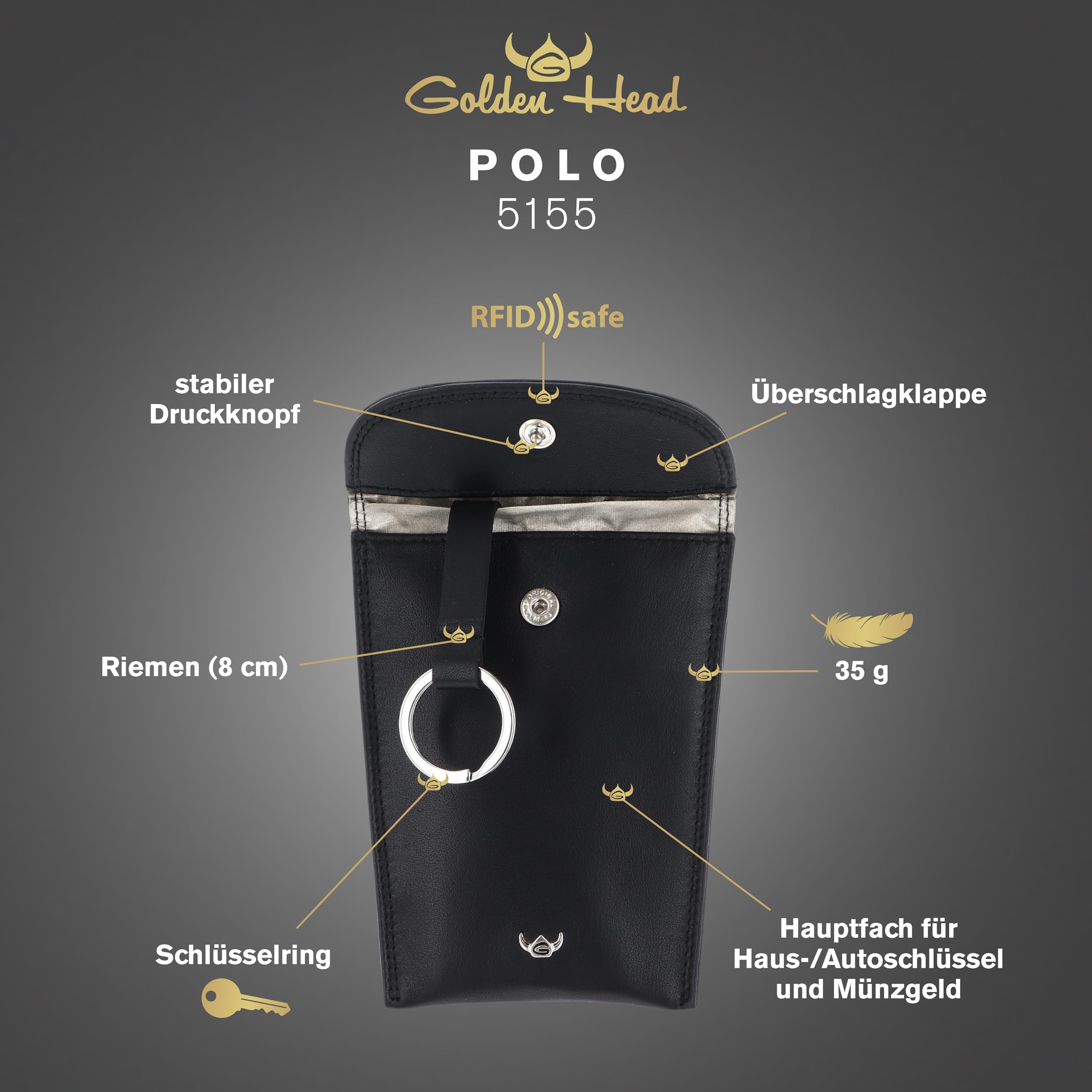 Golden Head Polo Key Case Schlüsselmäppchen Schwarz Leder