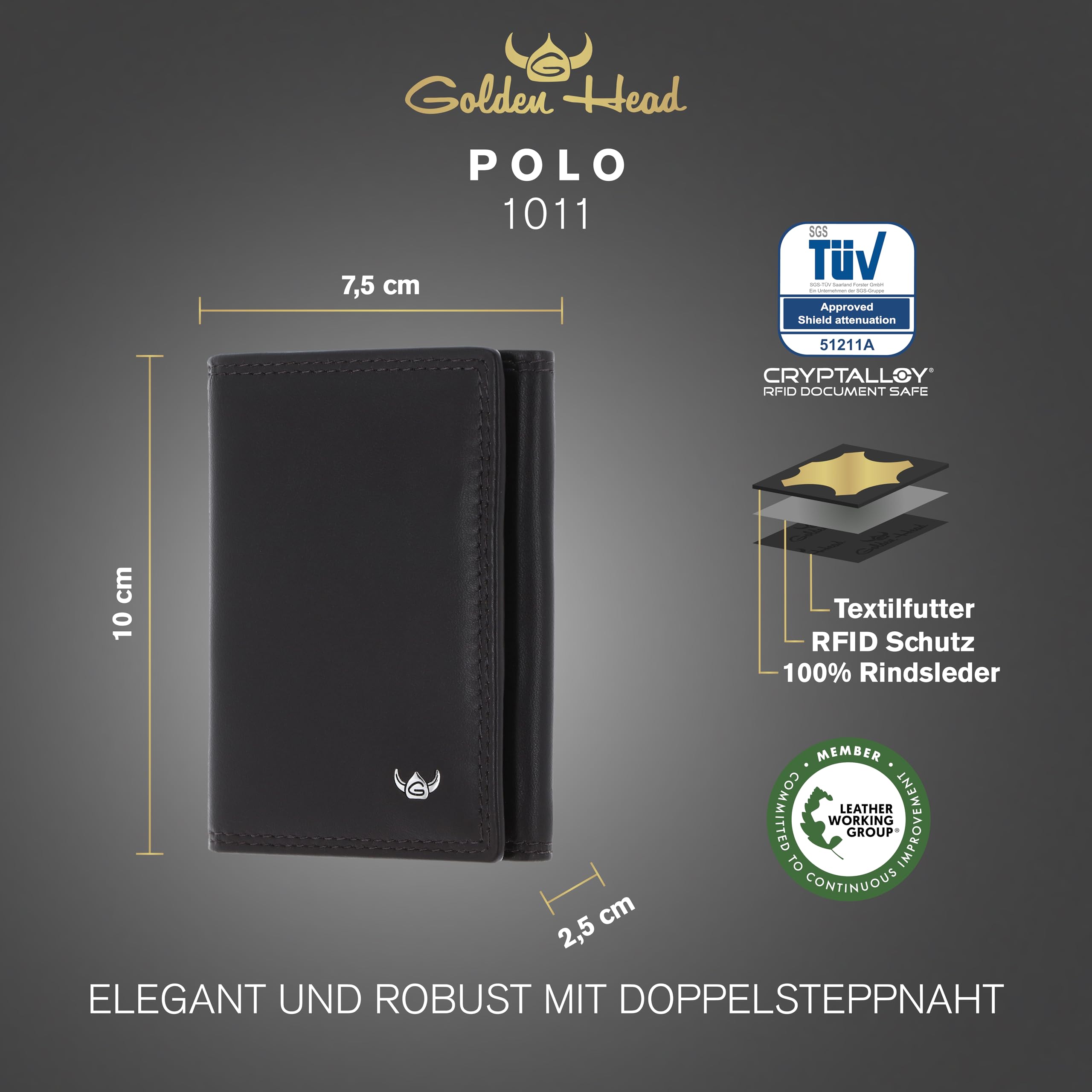 Golden Head Polo Minischeintasche 1011 Geldbörse Braun RFID