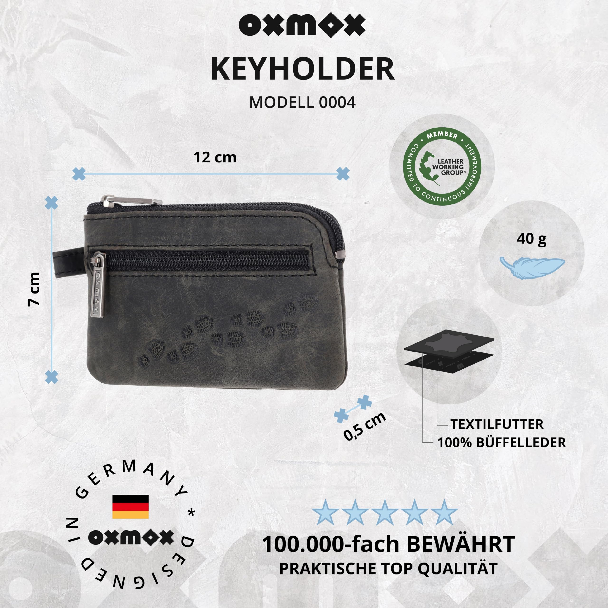 Oxmox Leather Footsteps 2.0 Schlüsselmäppchen Schwarz Vintage