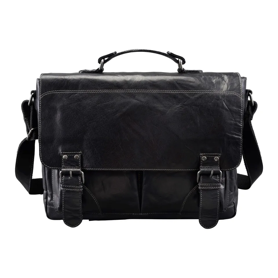 Alumaxx Baggie Bag L Umhängetasche Leder schwarz mit Laptopfach