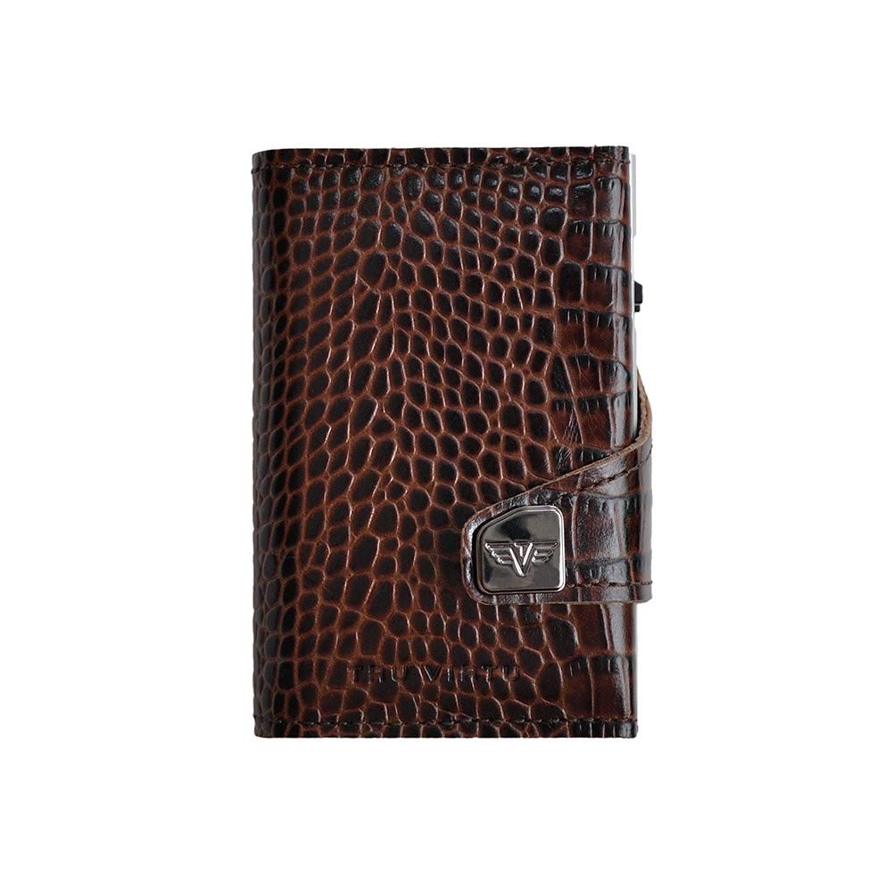 Tru Virtu Double Wallet Kartenetui Croco Brown Slim RFID Leder
