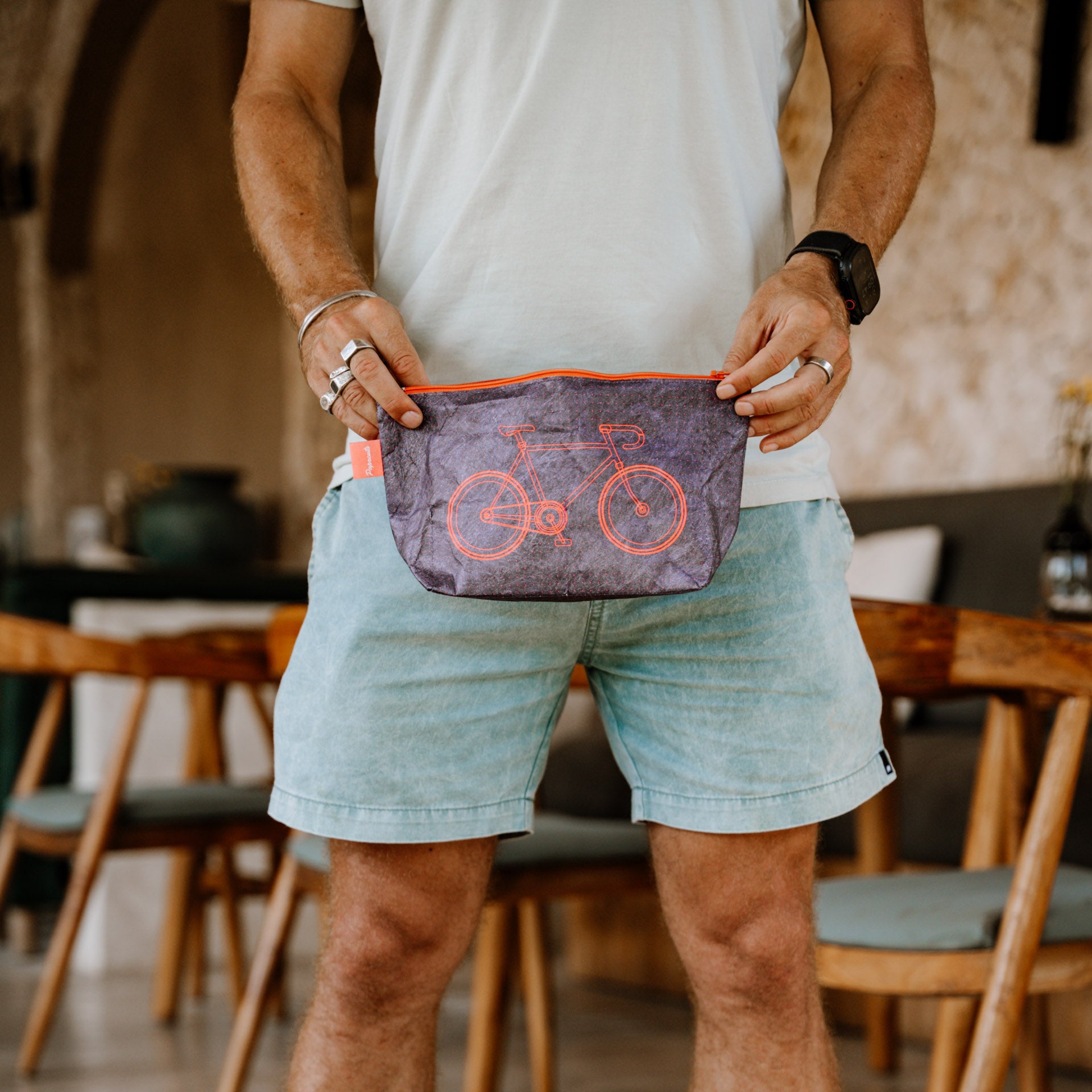 Paprcuts Kulturbeutel Bike Waschtasche blau-orange Tyvek