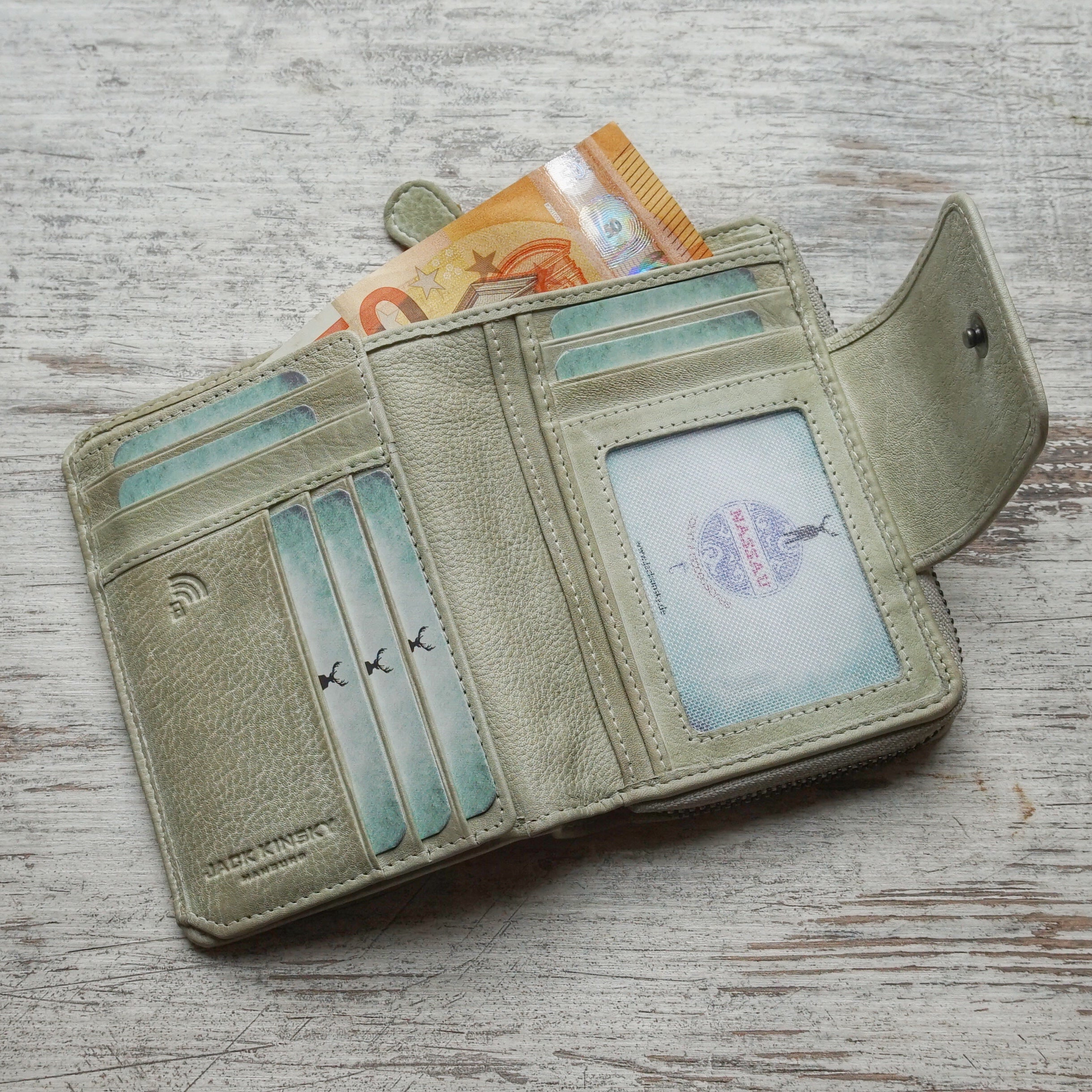 Jack Kinsky Nassau 511 Damenbörse Hellgrün Pastell Leder