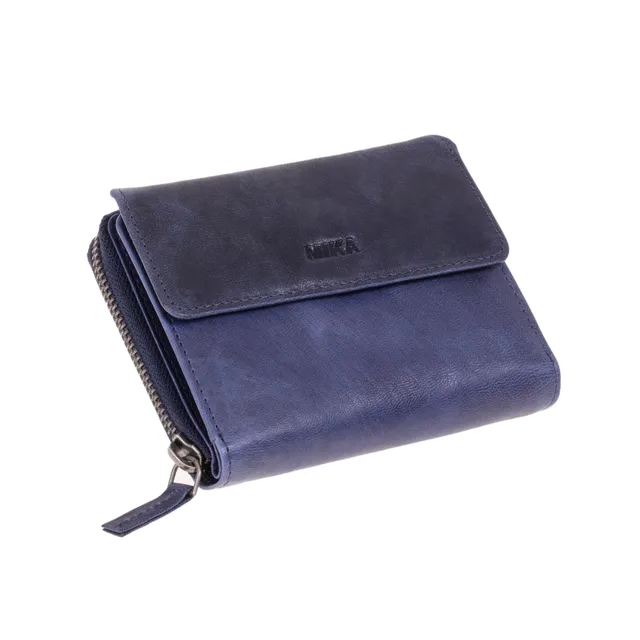 Mika Damengeldbörse Hochformat Navy Leder 9 Kartenfächer