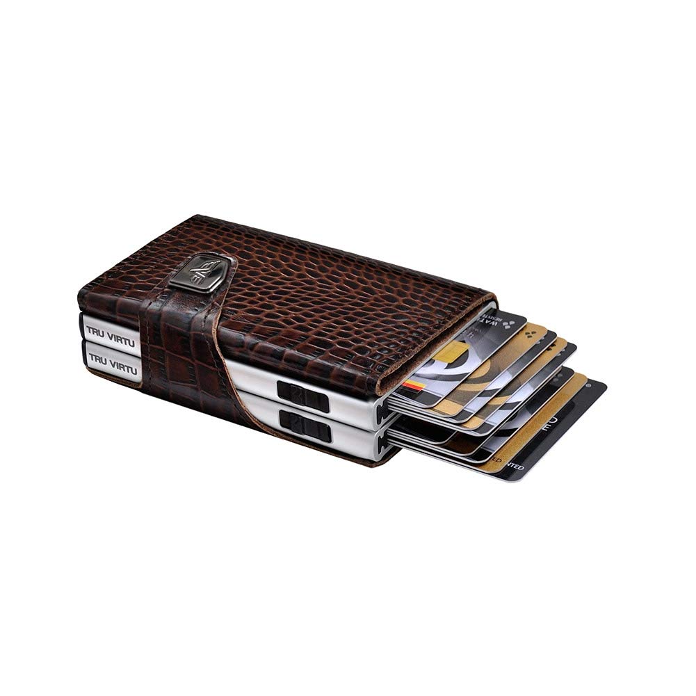 Tru Virtu Double Wallet Kartenetui Croco Brown Slim RFID Leder