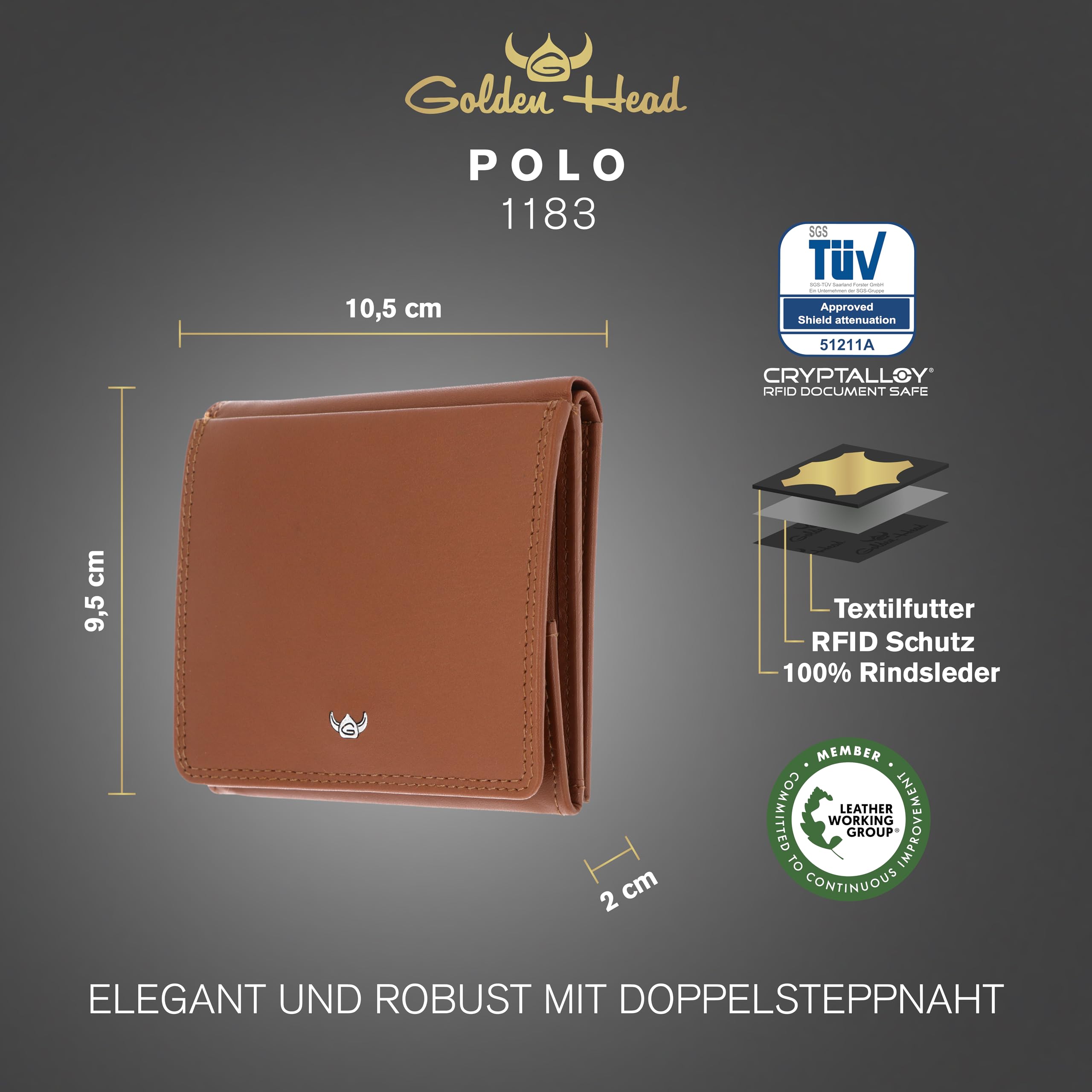 Golden Head Polo 1183 Geldbörse Cognac RFID Klein