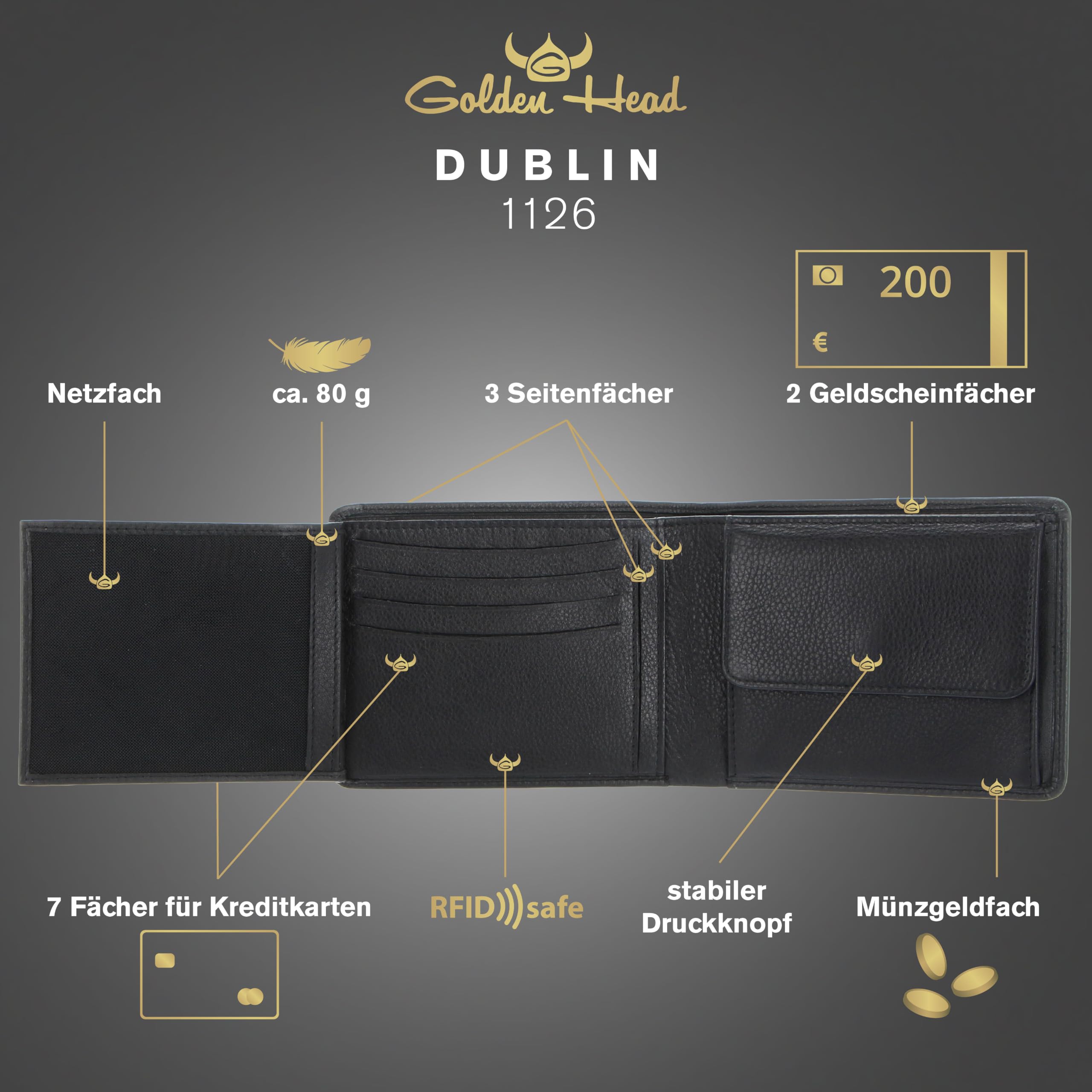 Golden Head Polo Dublin 1126 Scheintasche Schwarz RFID