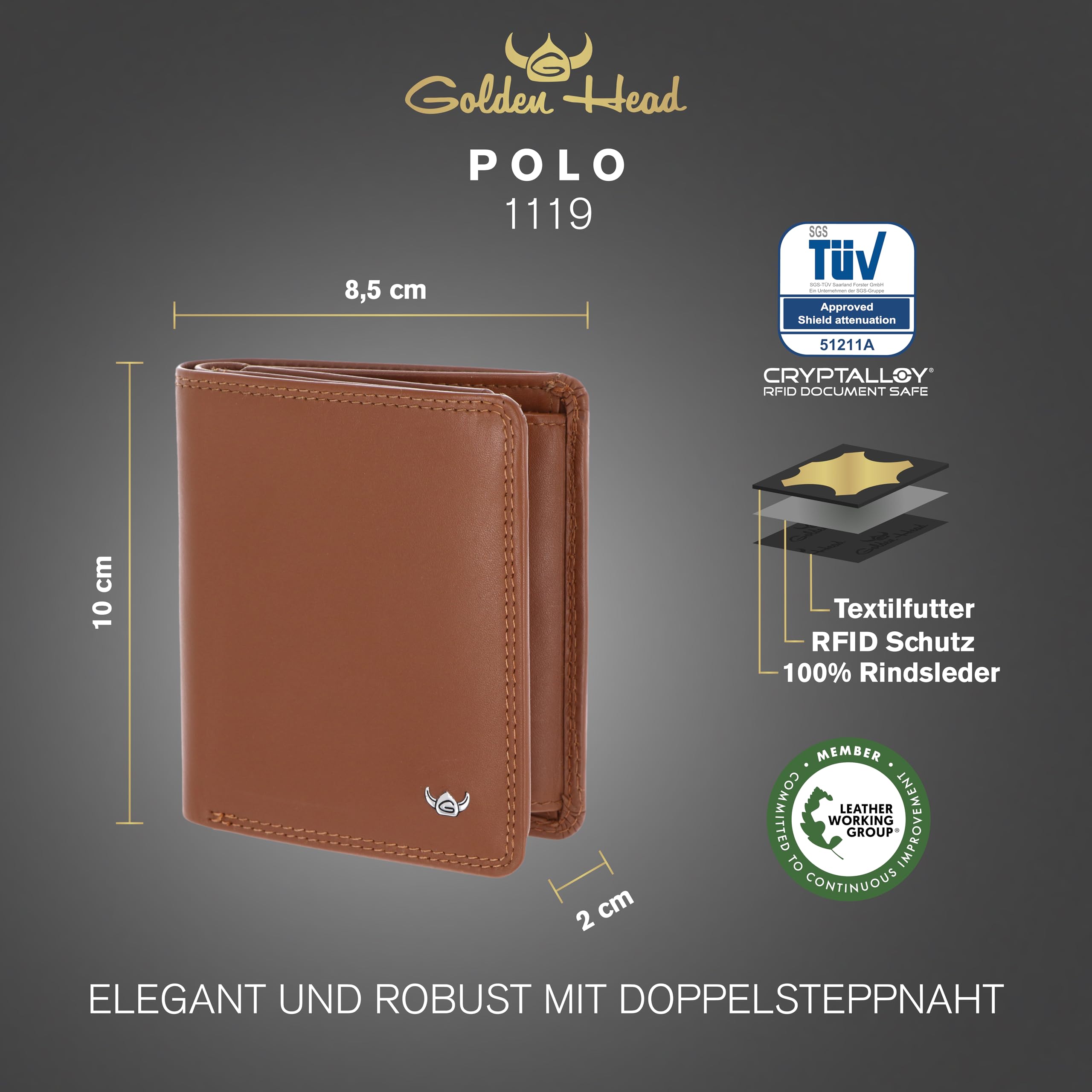 Golden Head Polo 1119 Geldbörse Cognac Rindsleder RFID