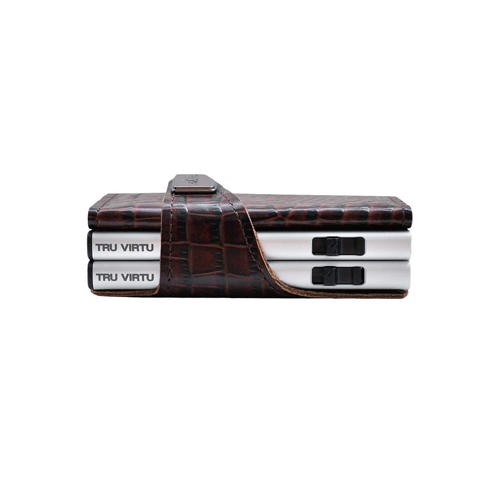 Tru Virtu Double Wallet Kartenetui Croco Brown Slim RFID Leder