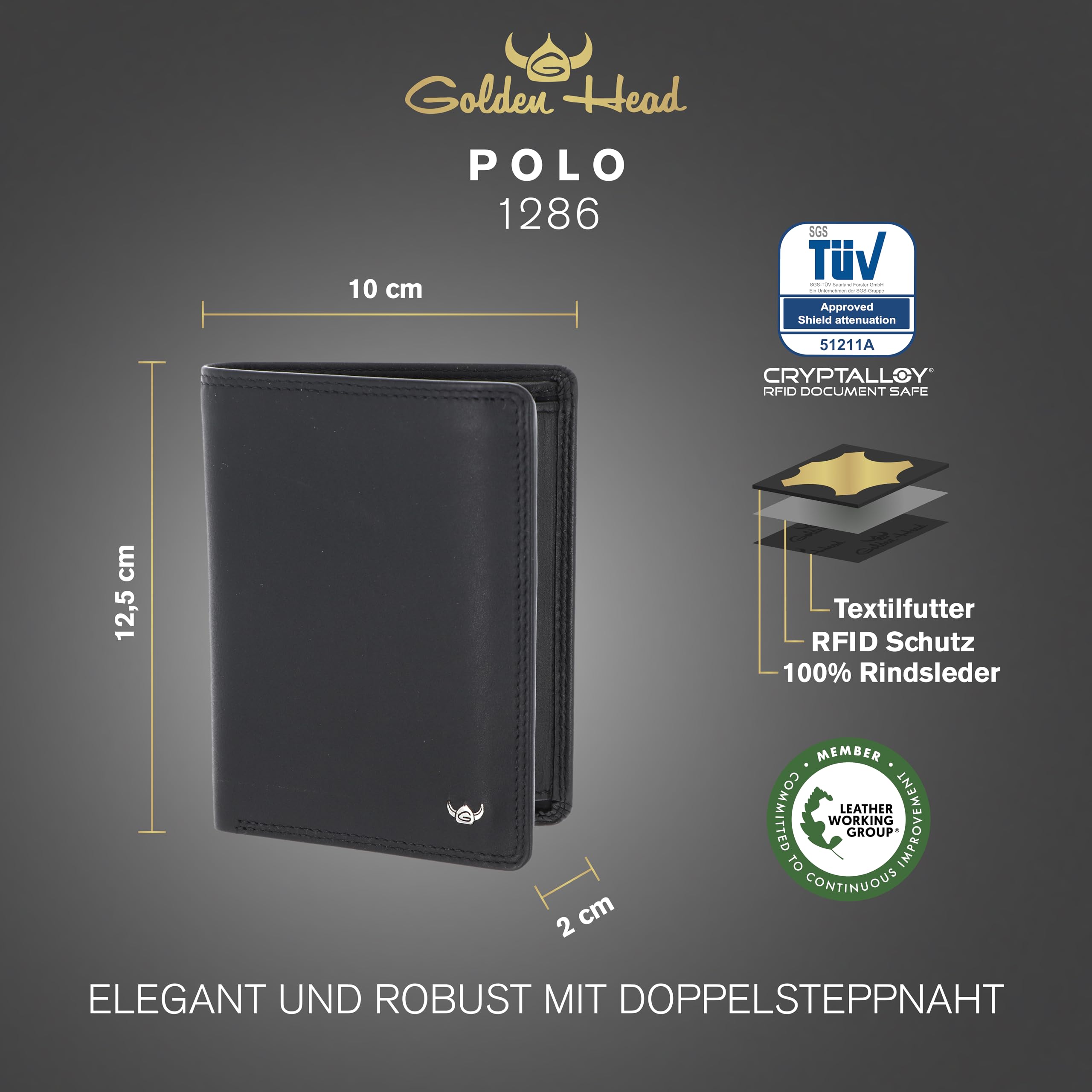 Golden Head Polo Kombischeintasche 1286 Geldbörse Schwarz RFID