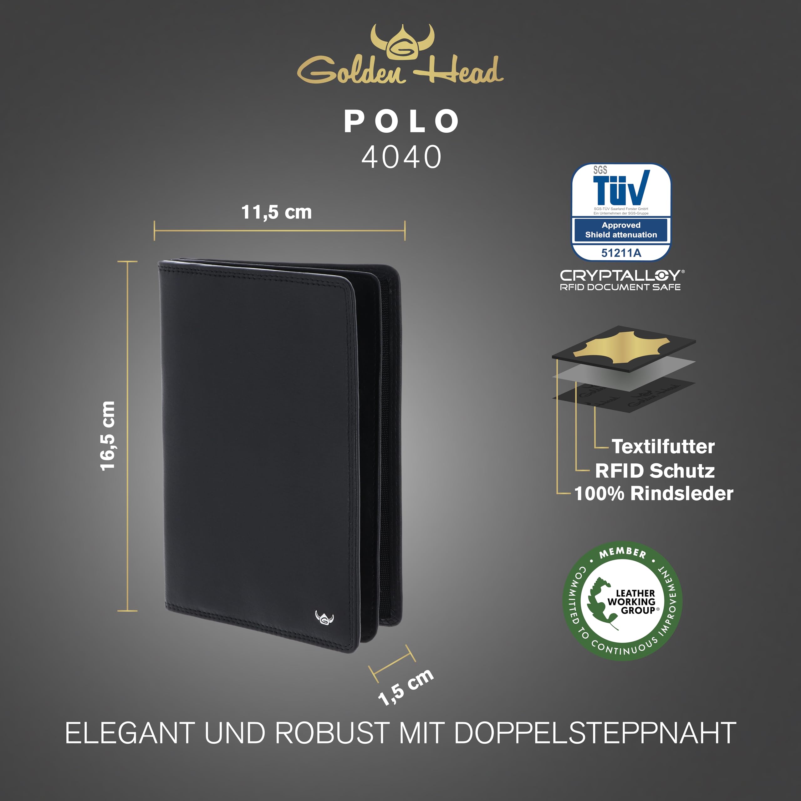 Golden Head Polo 4040 Ausweisetui Schwarz RFID Passfach