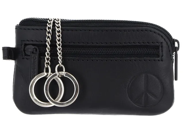 oxmox Leather Keyholder Schüsselmäppchen Peace Black Leder