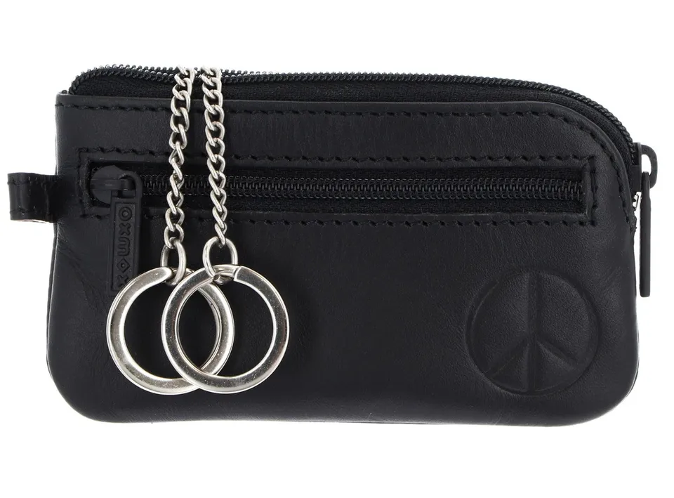 oxmox Leather Keyholder Schüsselmäppchen Peace Black Leder