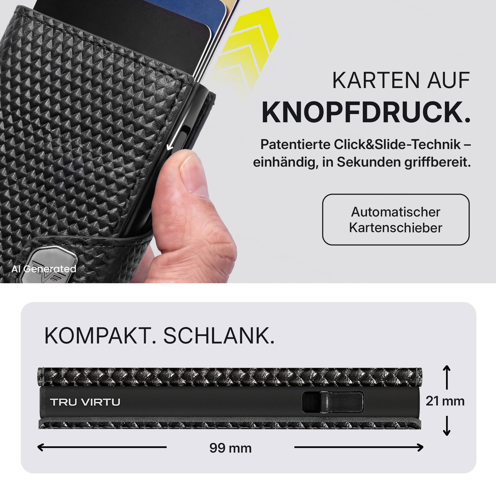 Tru Virtu Coin Pocket Slim Wallet Kartenetui Münzfach RFID Leder