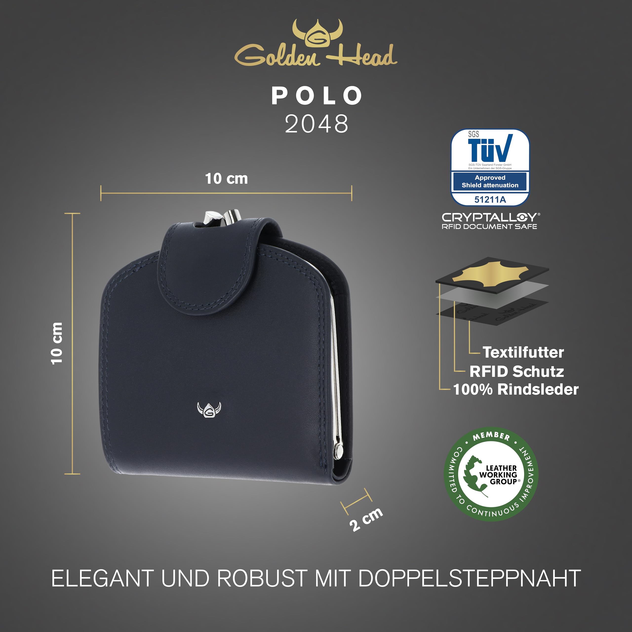 Golden Head Polo 2048 Bügelbörse Marineblau RFID Leder