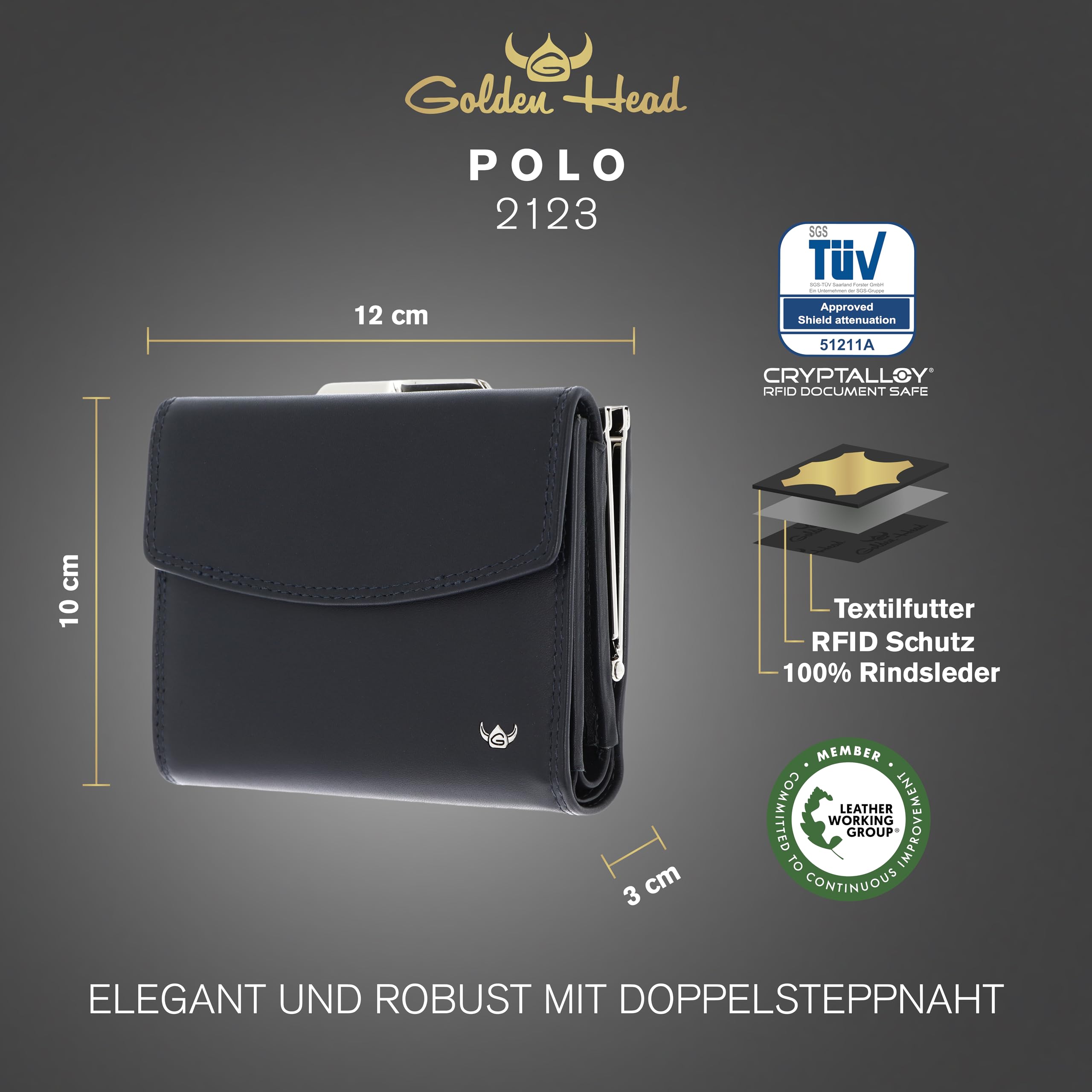 Golden Head Polo Bügelbörse 2123 Geldbörse Marineblau RFID