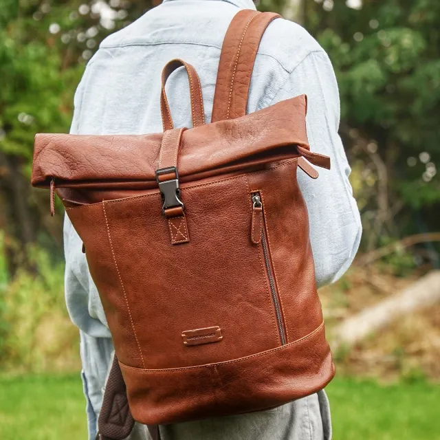 Jack Kinsky Porto 6 Rucksack Cognac Büffelleder Notebookfach