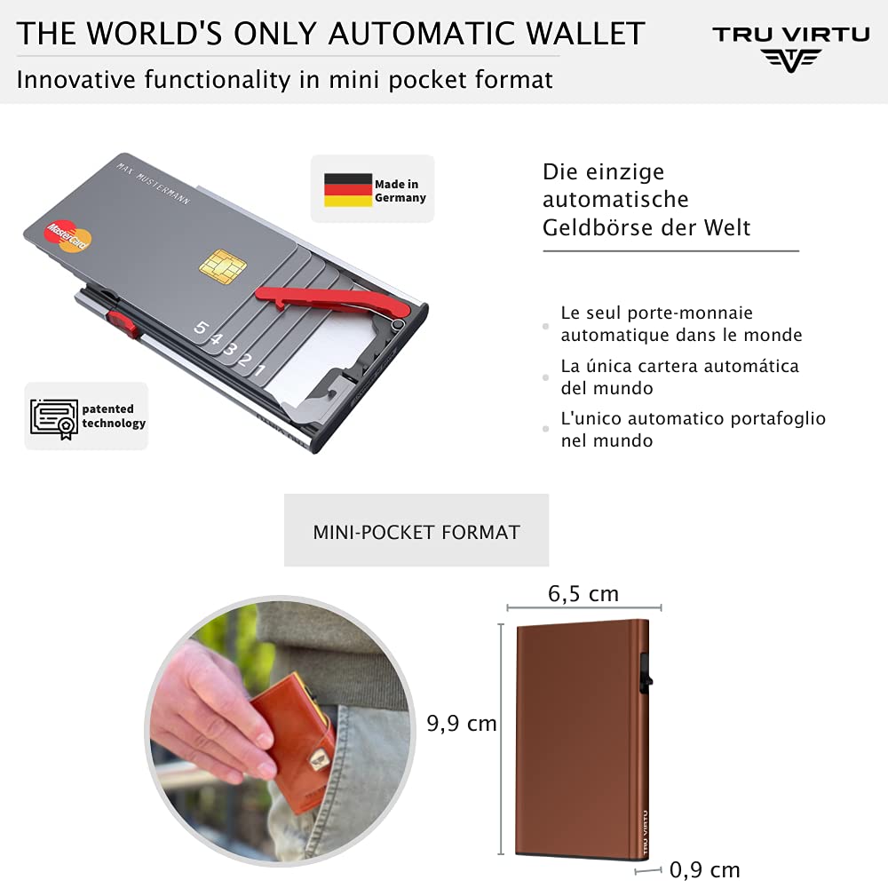 Tru Virtu Credit Card Case Click Slide Brown Aluminium