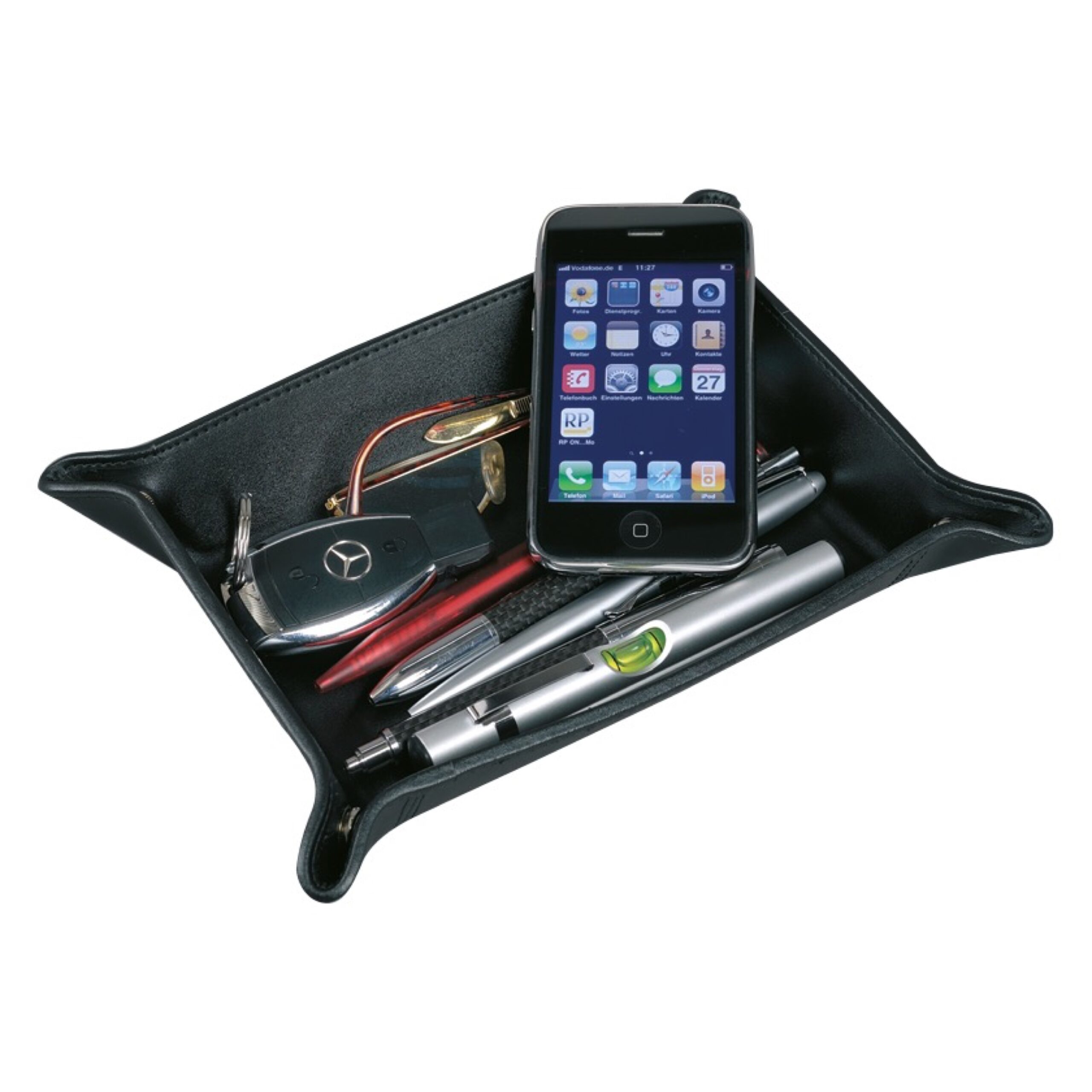 Alumaxx Utensilienschale Stifteschale Leder Schwarz Druckknopf