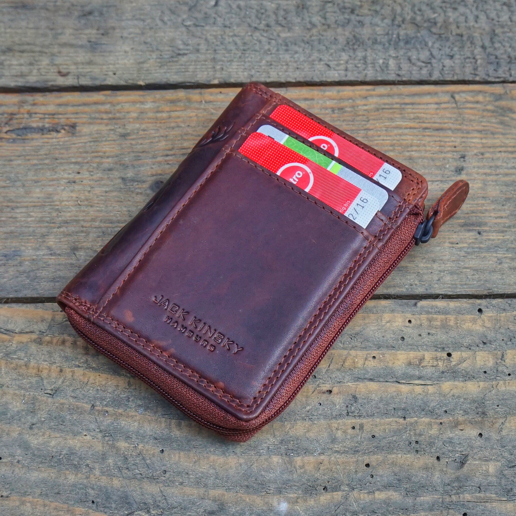 Jack Kinsky Monterey 114 Kartenbörse Cognac Rindleder