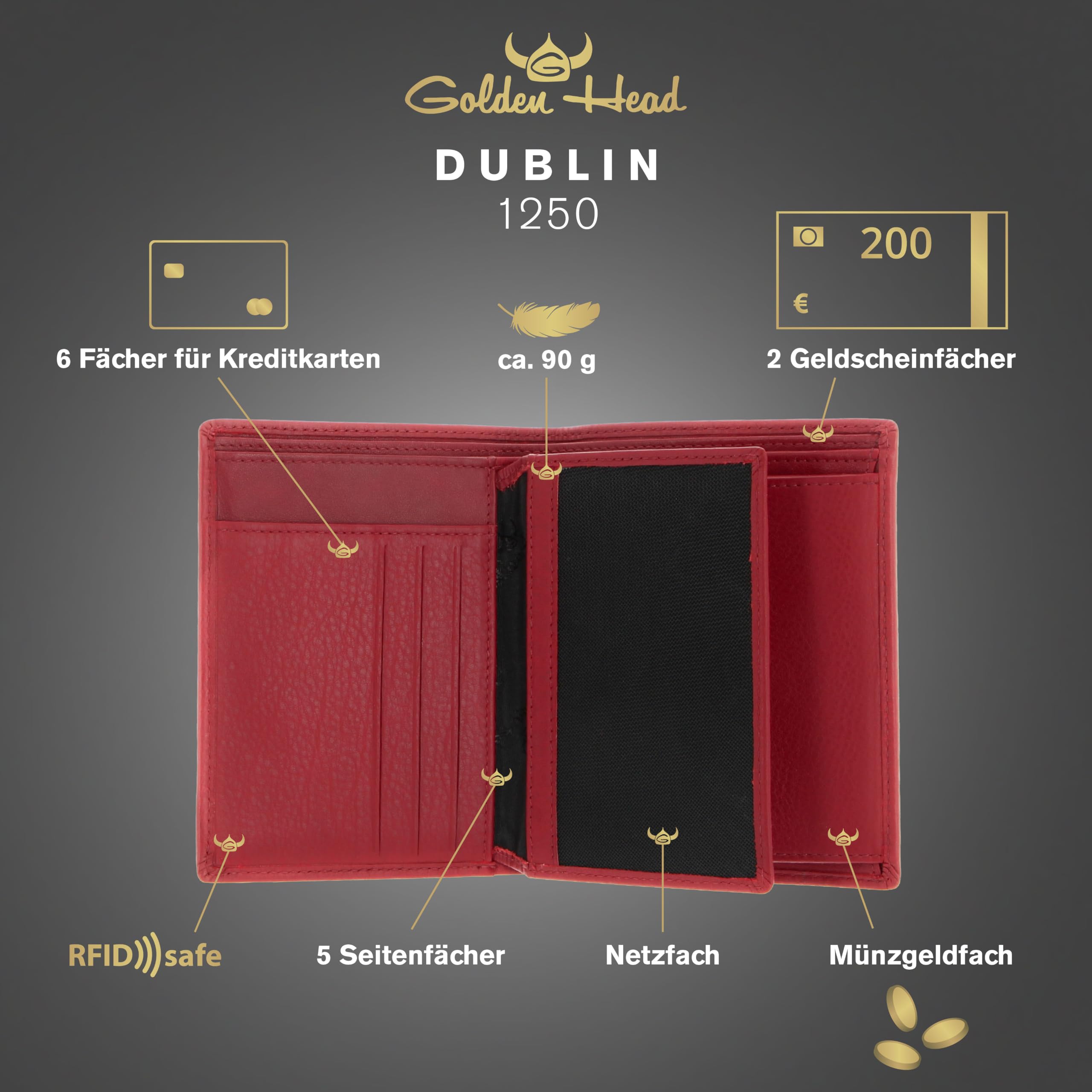 Golden Head Polo 1250 Geldbörse Rot RFID Rindsleder