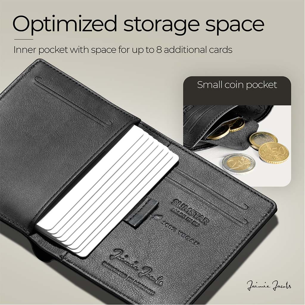 Jaimie Jacobs Slimstar Geldbörse Vegan Black RFID Münzfach