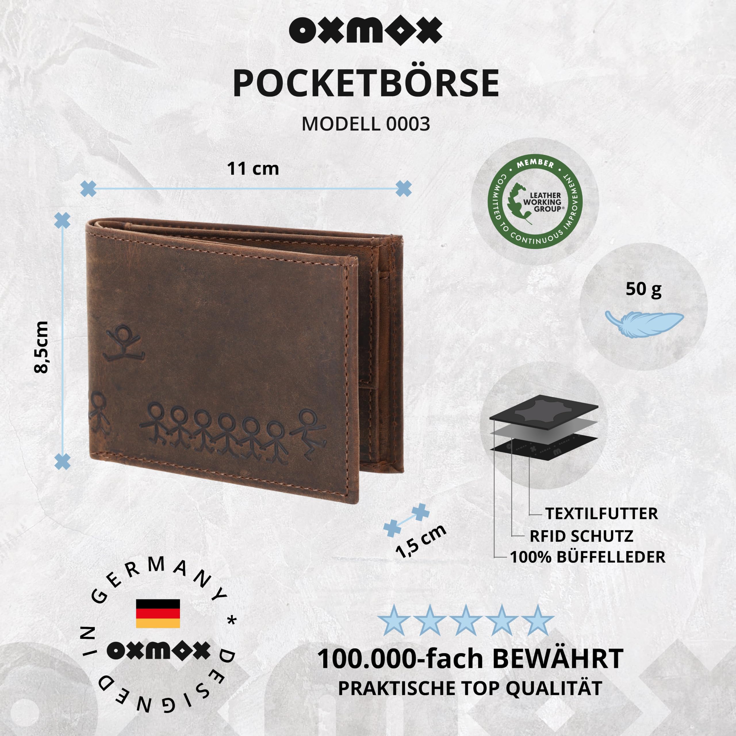 Oxmox Leather Jumping Jack 2.0 Geldbörse Dunkelbraun Vintage RFID