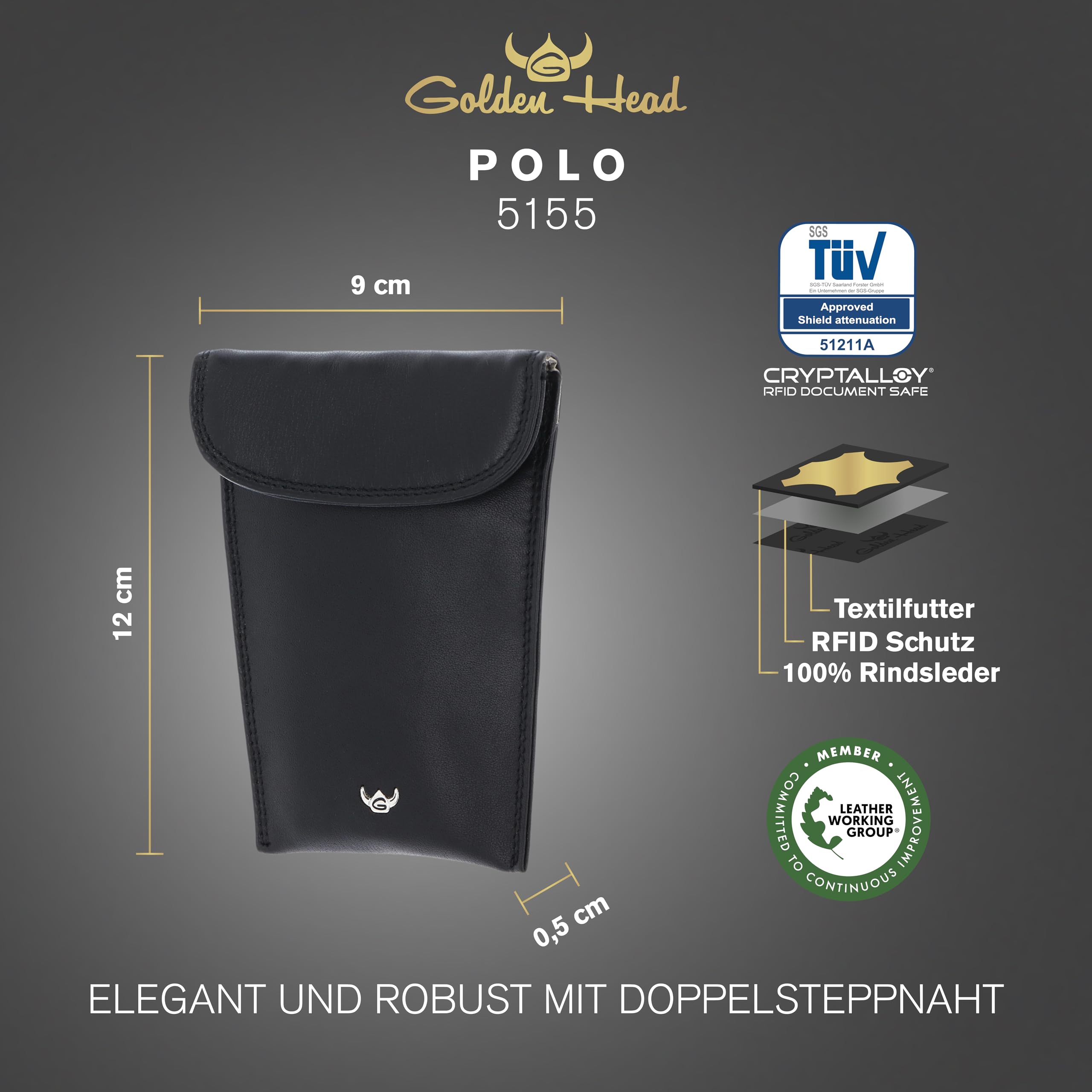 Golden Head Polo Key Case Schlüsselmäppchen Schwarz Leder