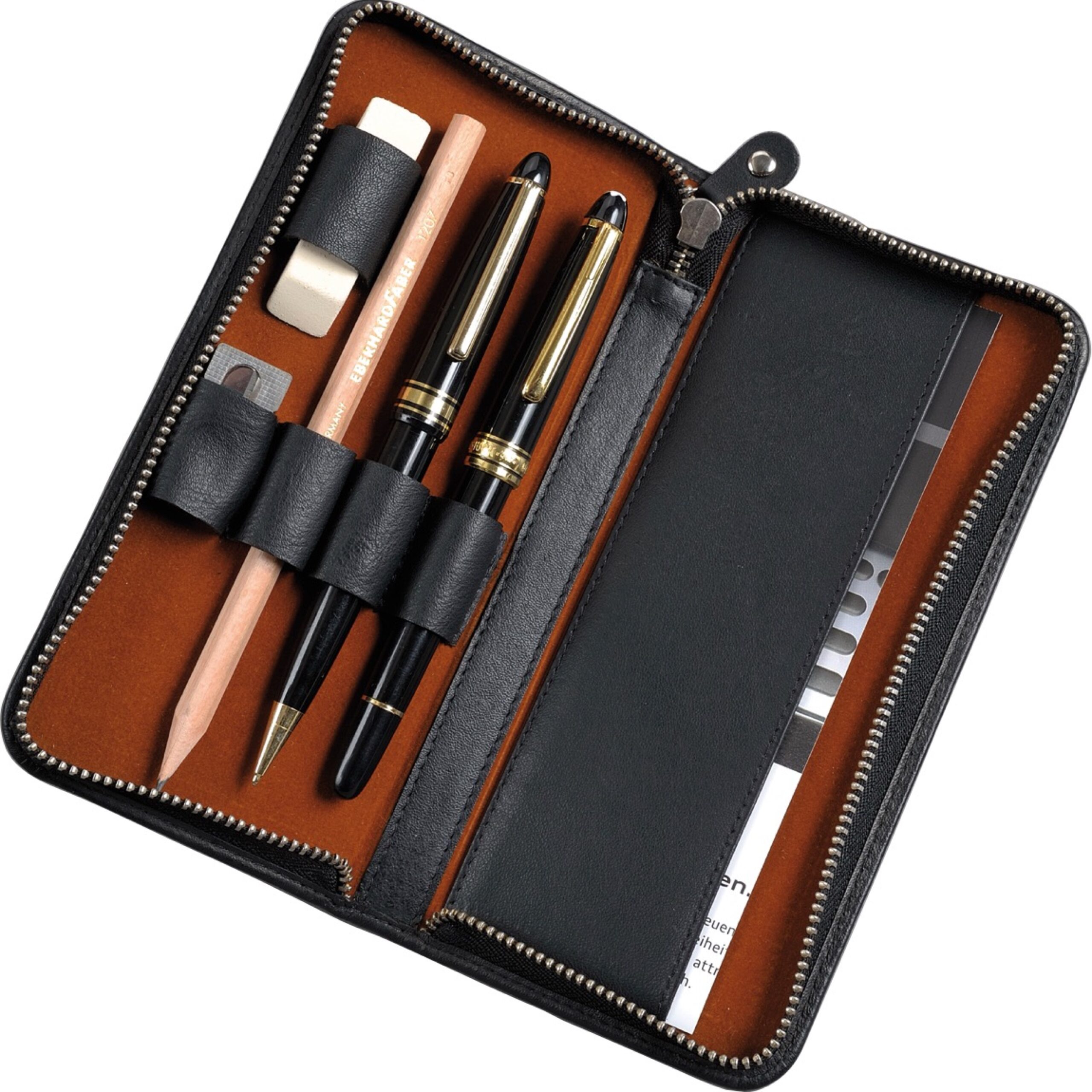 Alumaxx Schreibgeräteetui Nappaleder Schwarz-Braun 17,5 cm