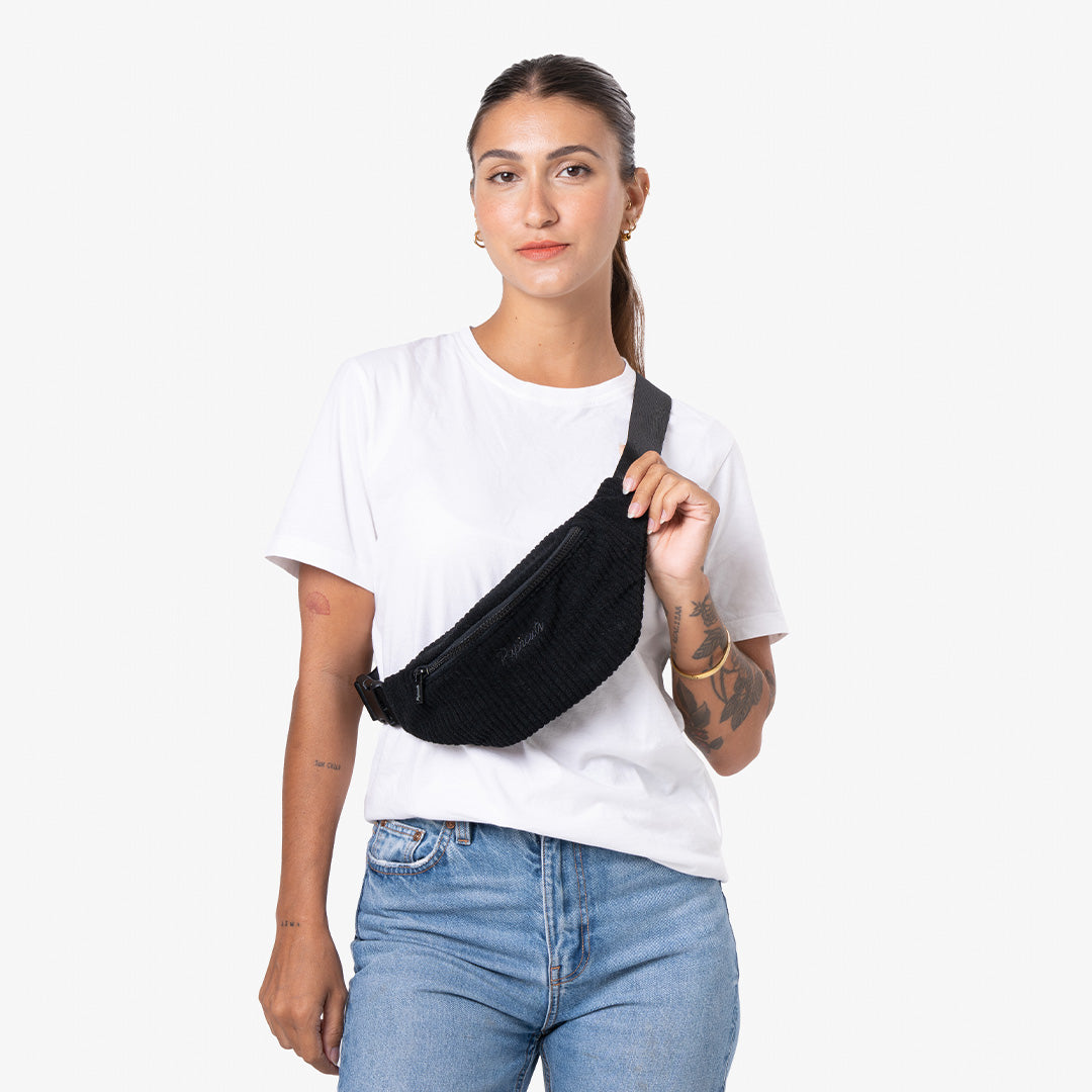 Paprcuts Capri Bauchtasche Just Black Cord Vegan 33 cm